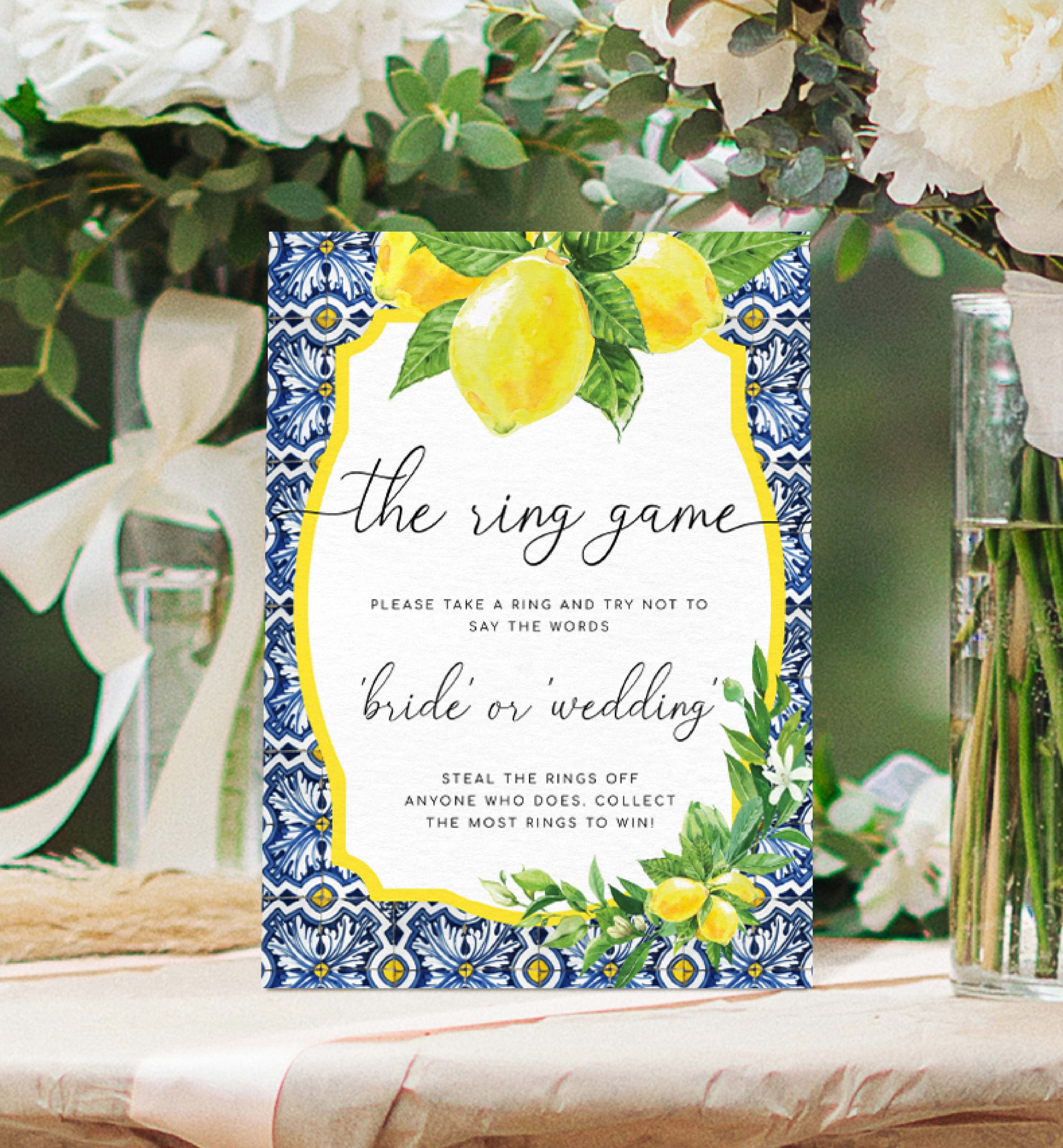 POS-BLY-10-B2817 - POSITANO BLUE TILE - LEMONS - THE RING GAME SIGN design preview