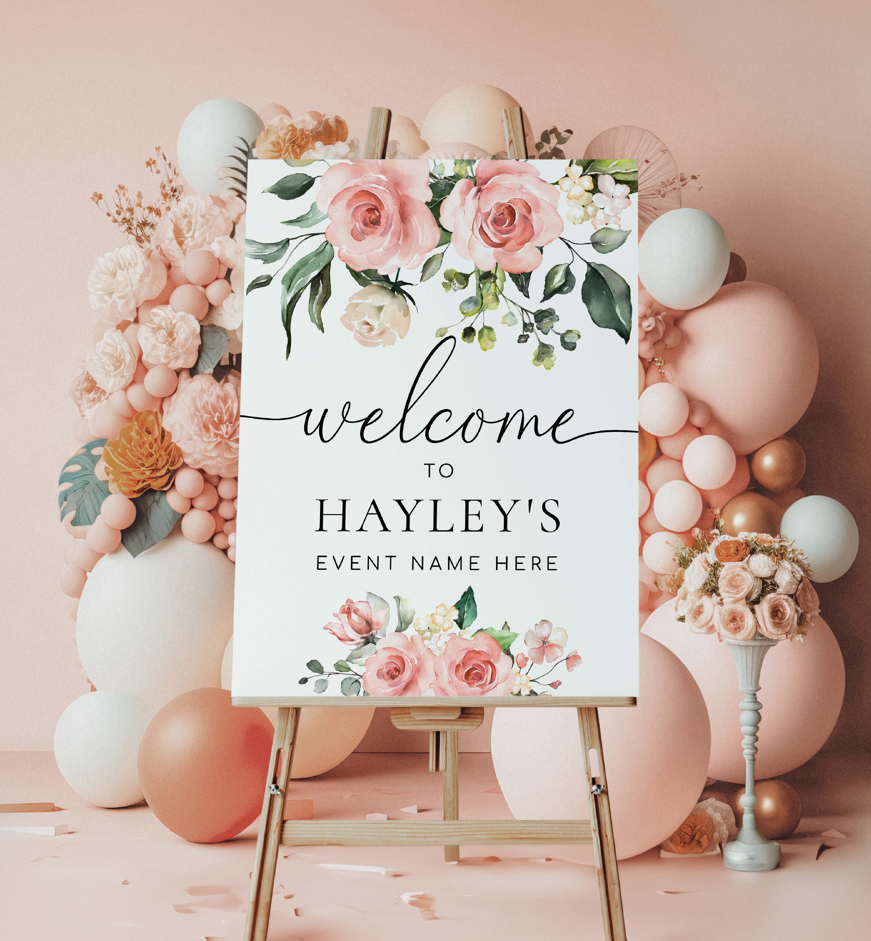 DAR-PNK-3-B001 - DARCY FLORAL PINK - WELCOME SIGN design preview