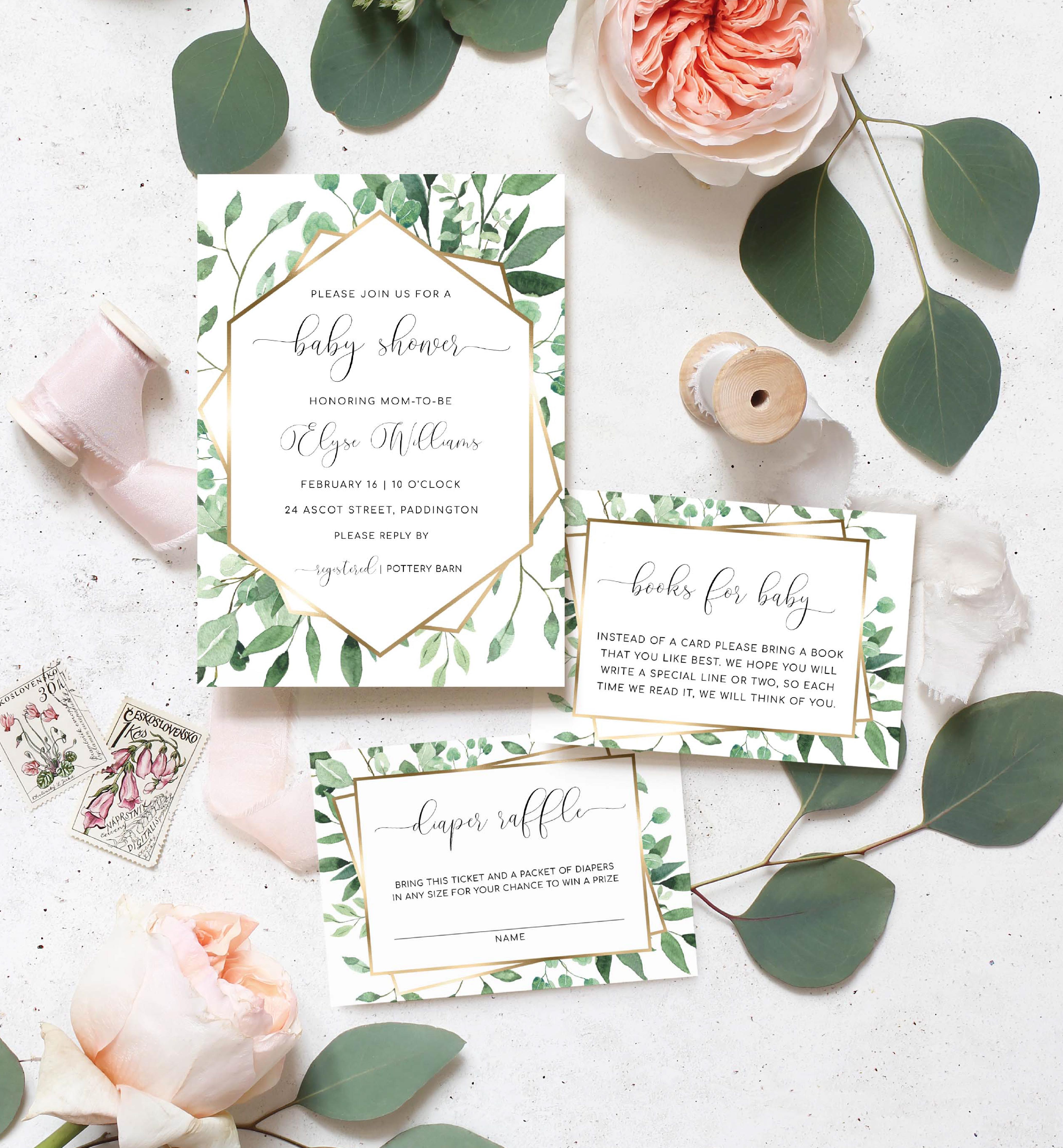 EVE-GRE-1-B622 - EVERLY - GREEN - BABY SHOWER INVITATION SUITE design preview
