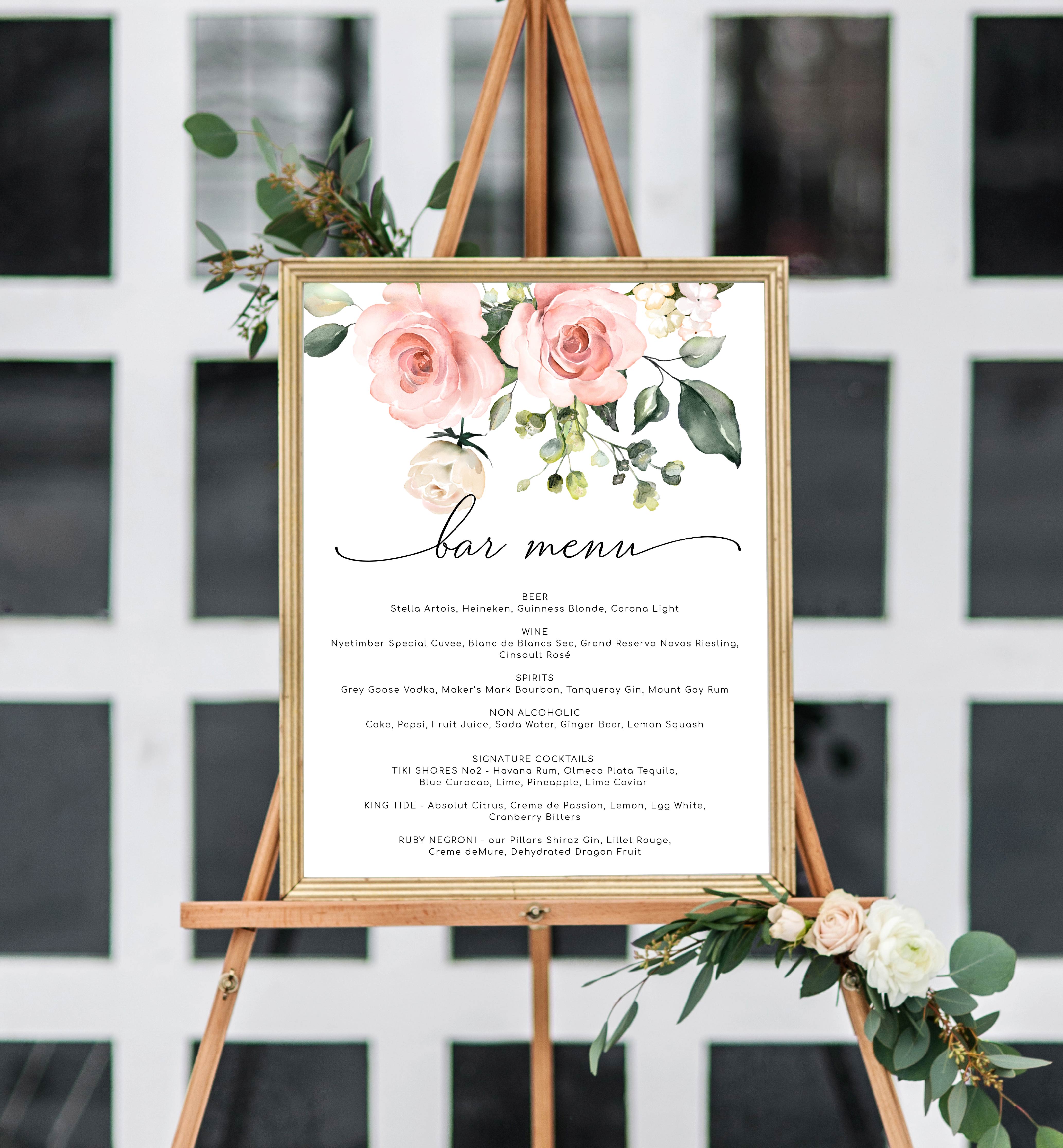 DAR-PNK-7-B835 - DARCY FLORAL - PINK - BAR MENU SIGN design preview