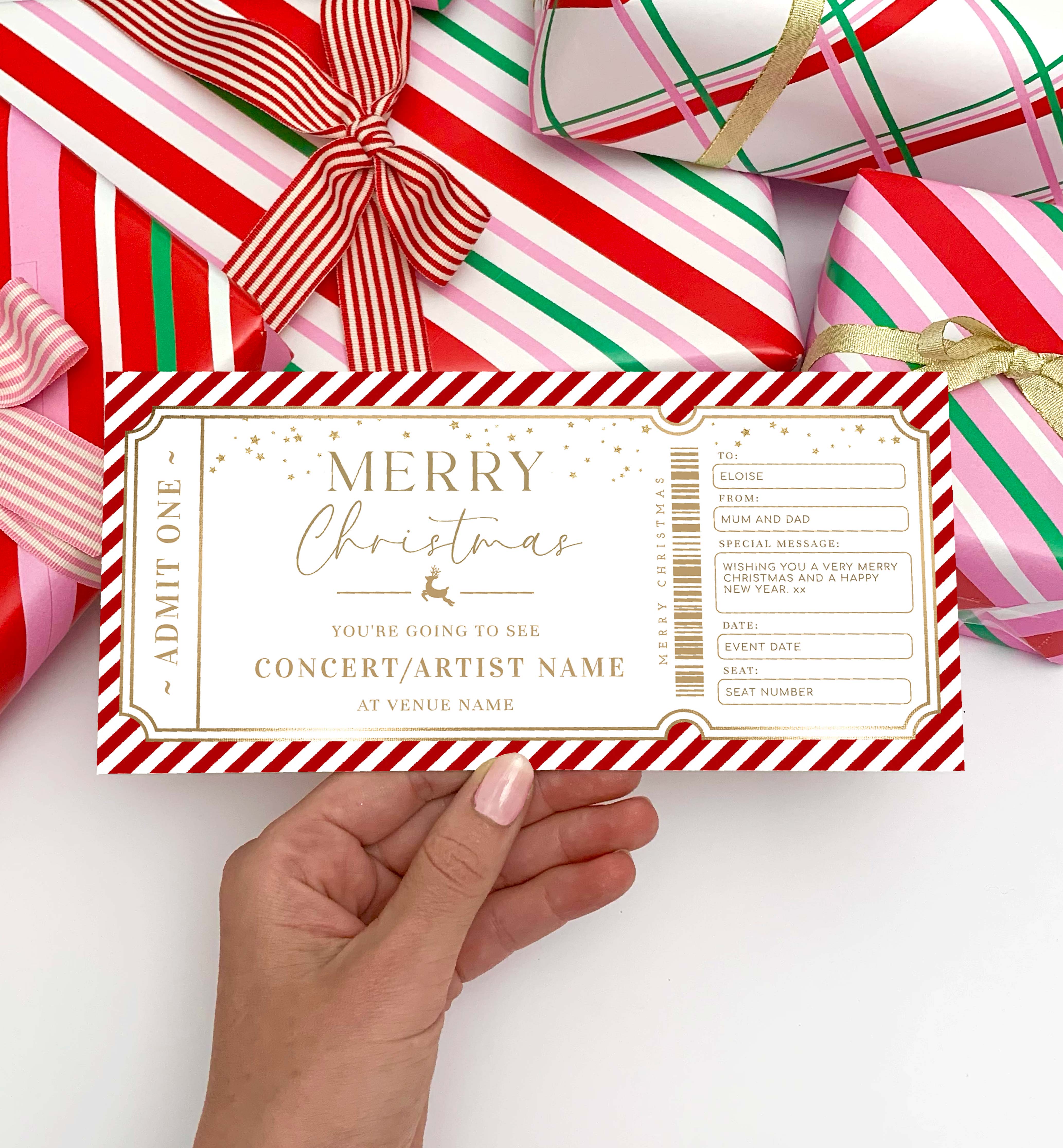 STR-RDW-14-B3012 - STRIPE - RED WHITE - CHRISTMAS CONCERT GIFT CERTIFICATE design preview