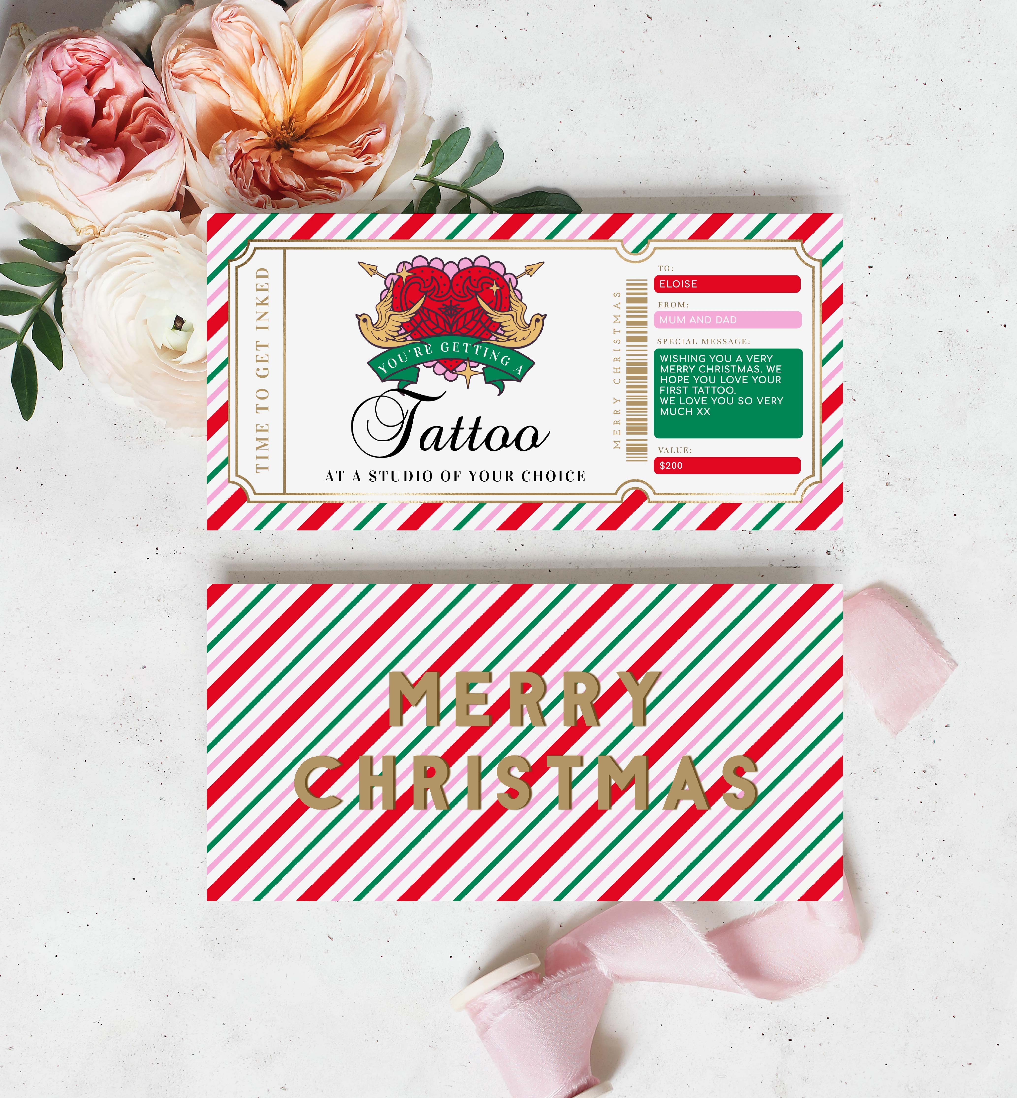 STR-PMT-14-B2844 - STRIPE - PINK MULTI - TATTOO GIFT CERTIFICATE design preview