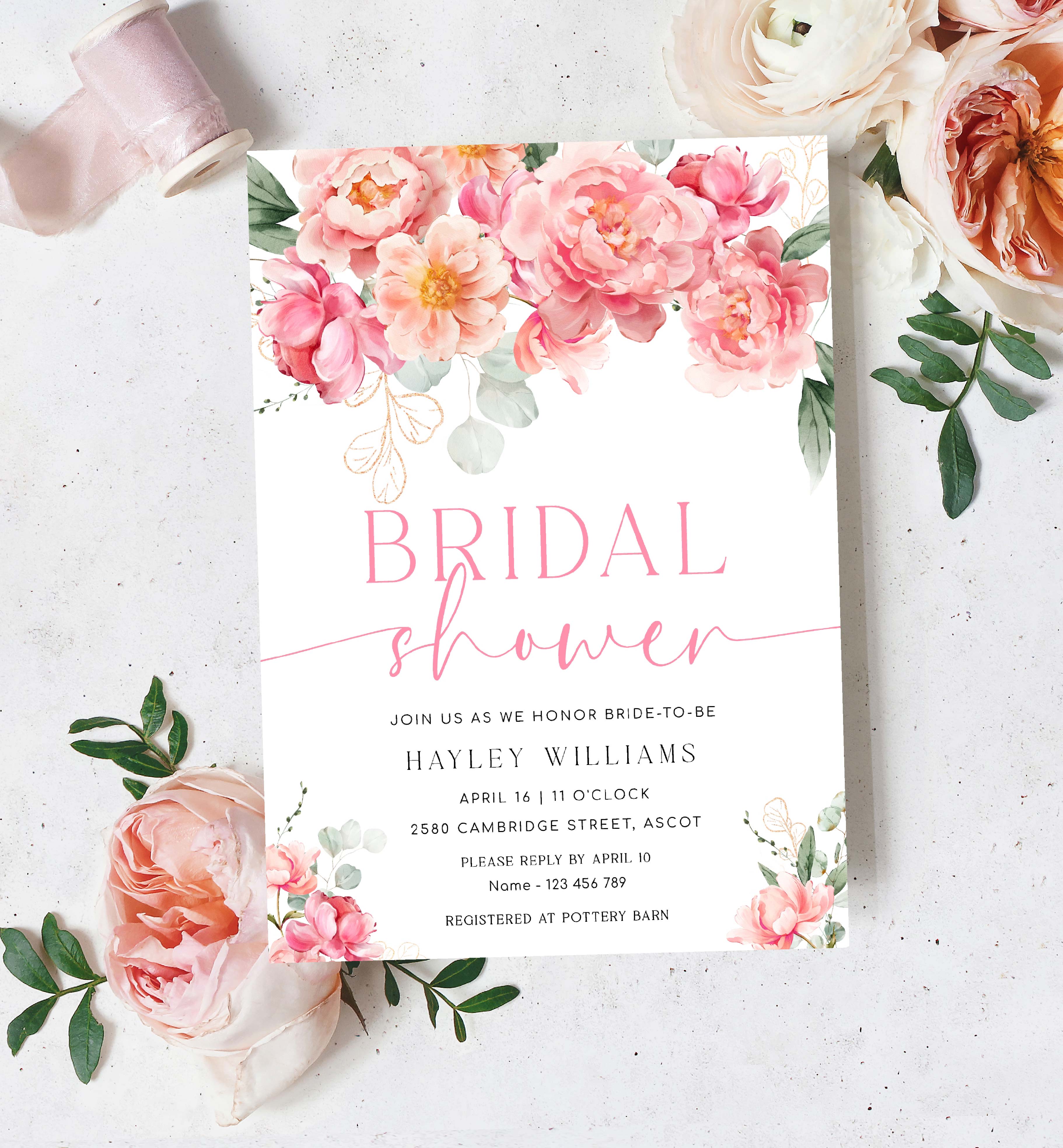 PIP-WHT-1-B3148 - PIPER - WHITE - BRIDAL SHOWER INVITATION design preview