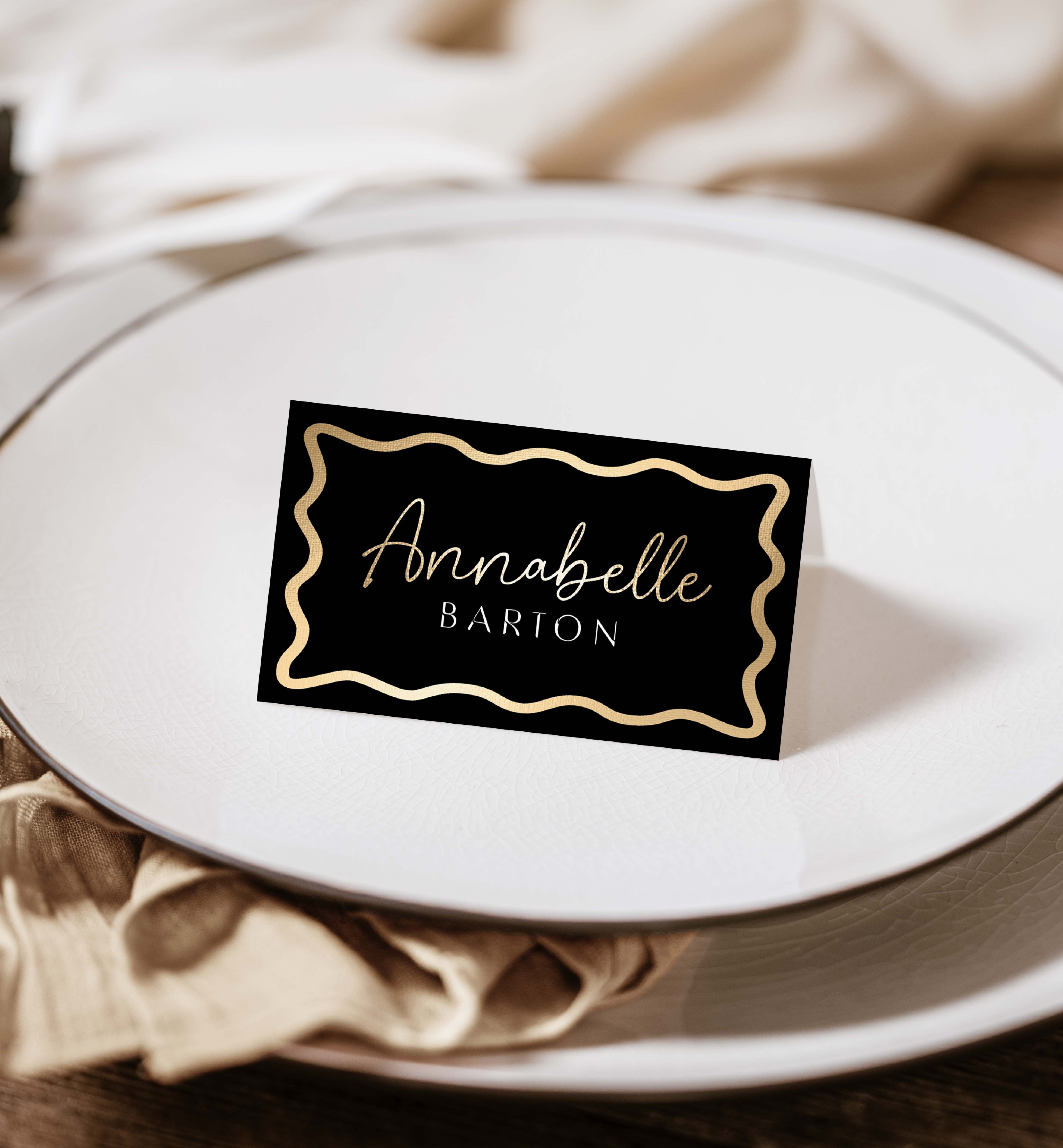WAV-BKG-5-B2568 - WAVE - BLACK GOLD - PLACE CARDS design preview