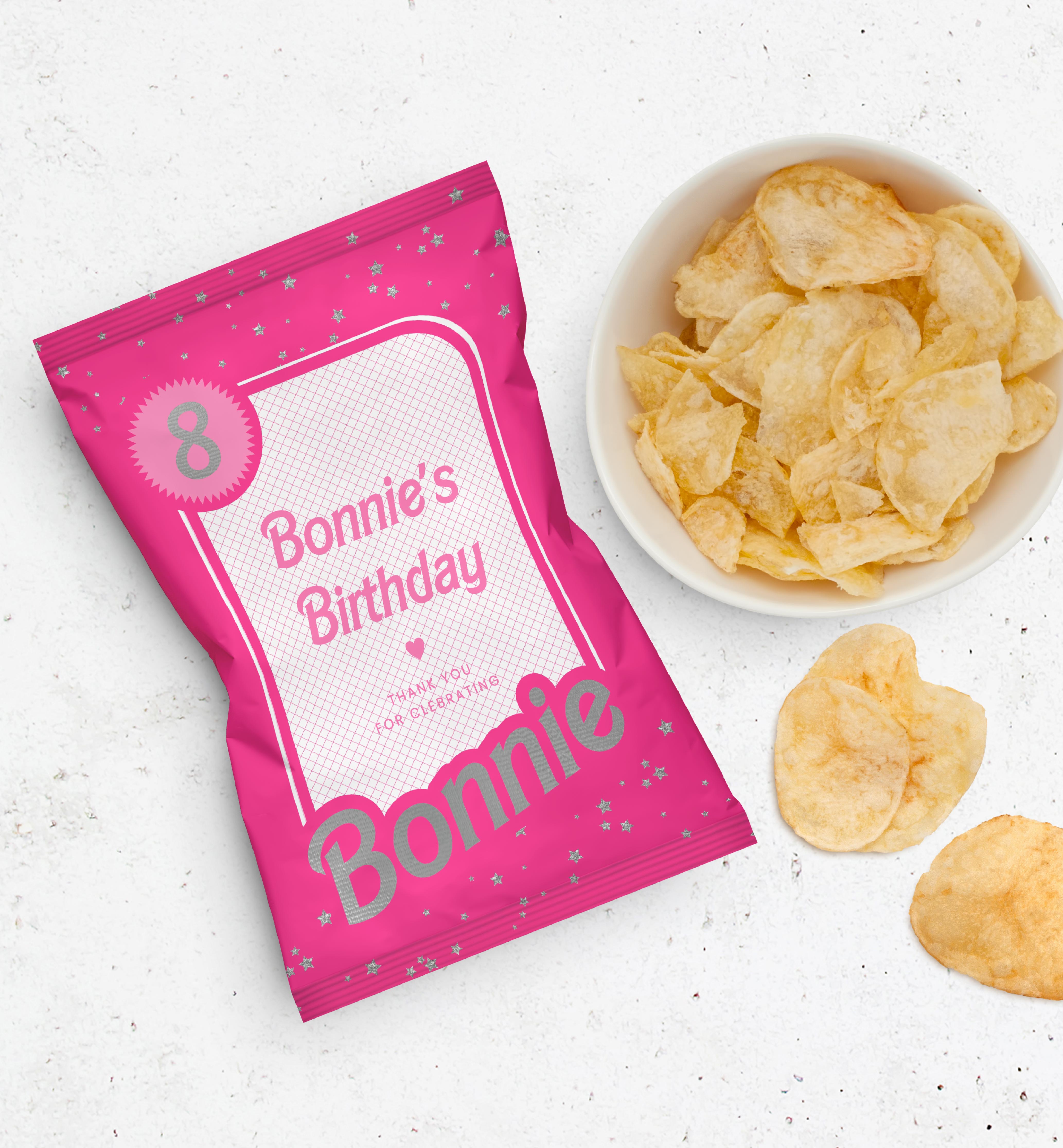 BAR-HPK-6-B2419 - BARBIE - HOT PINK SILVER - CHIP PACKET FAVOUR design preview