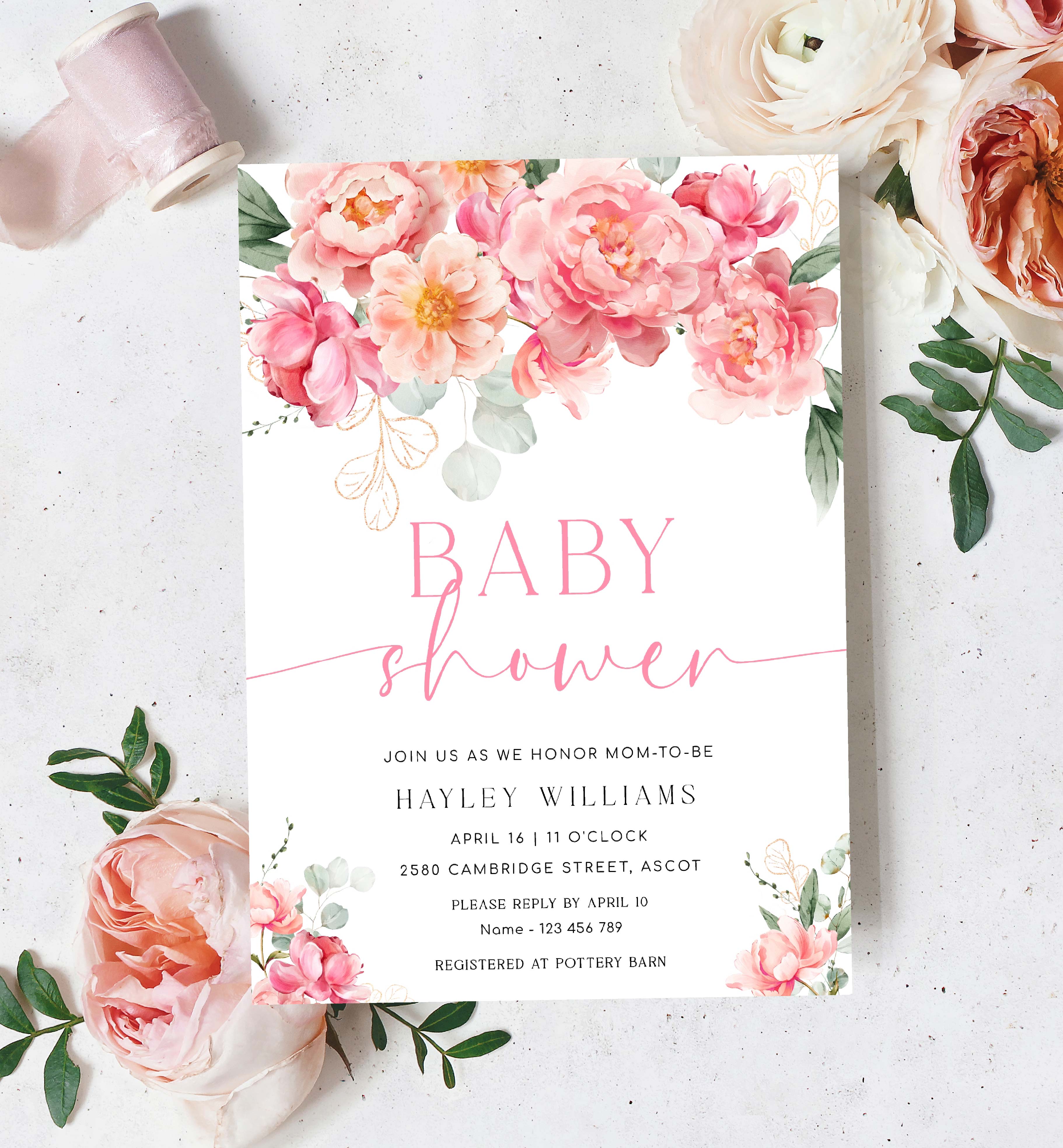 PIP-WHT-1-B3149 - PIPER - WHITE - BABY SHOWER INVITATION design preview