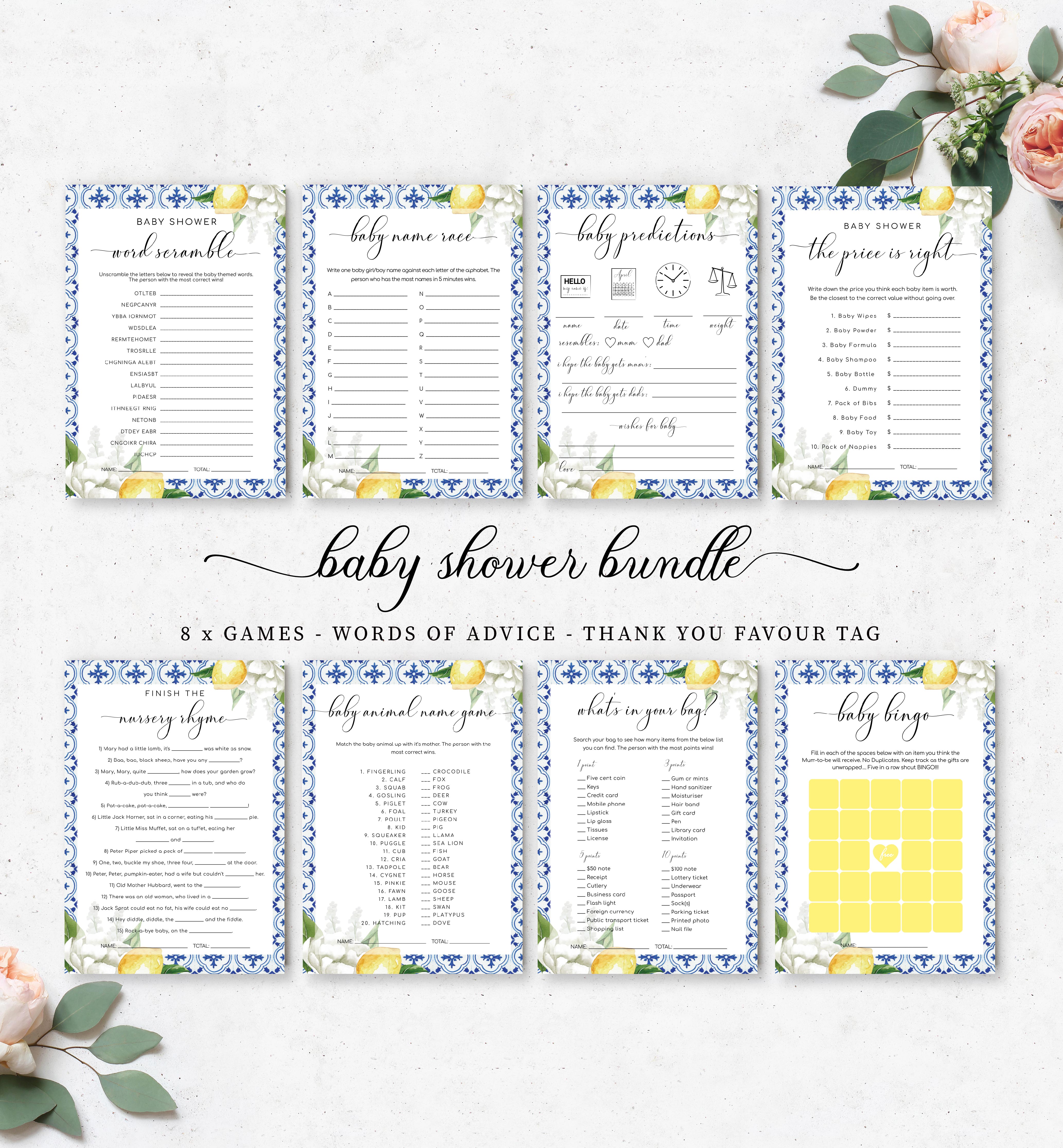 MED-BLU-10-B279 - THE MED - LEMONS - BABY SHOWER GAMES BUNDLE design preview