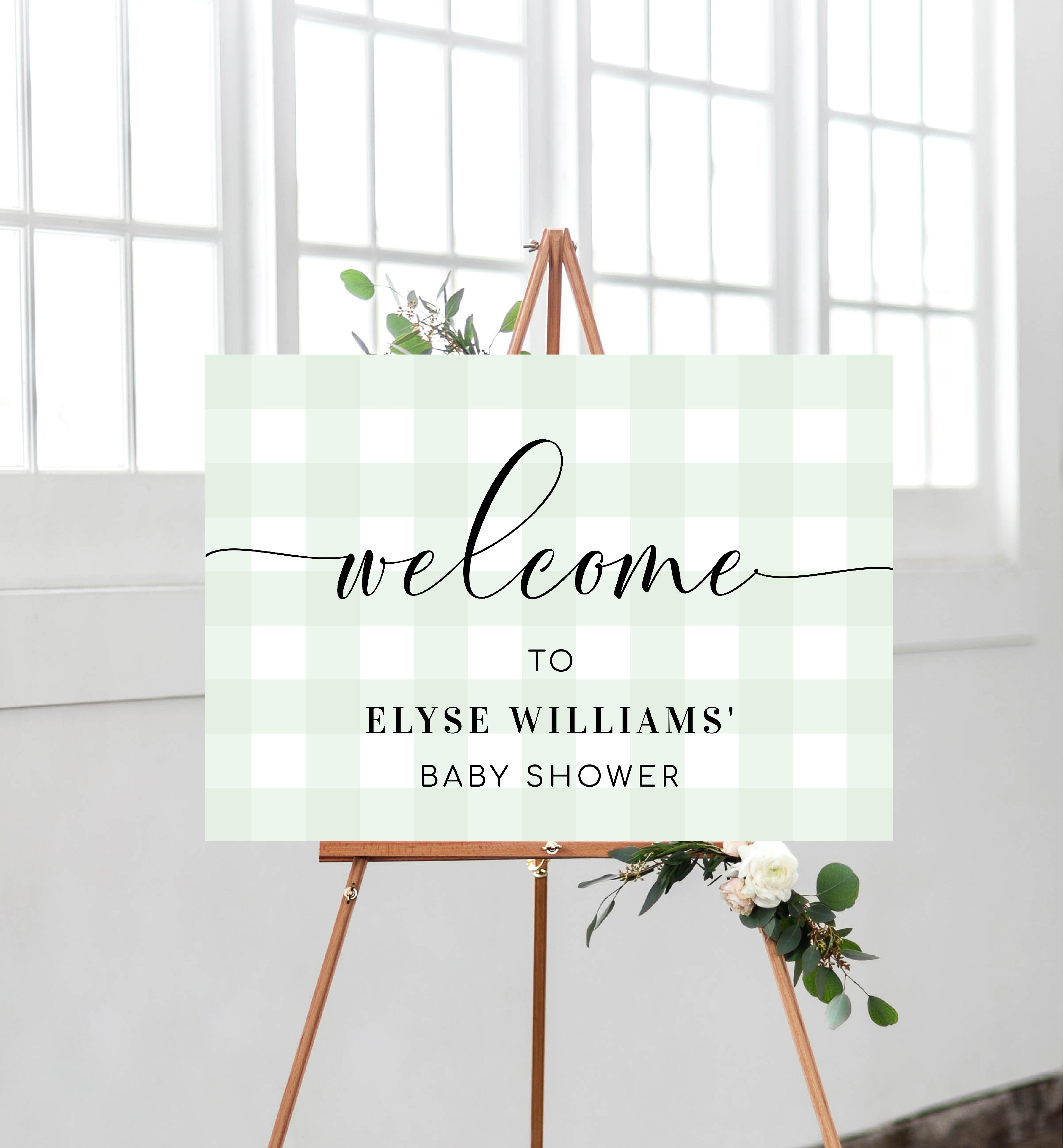 GIN-GRE-3-B011-GINGHAM GREEN - WELCOME SIGN - LANDSCAPE design preview