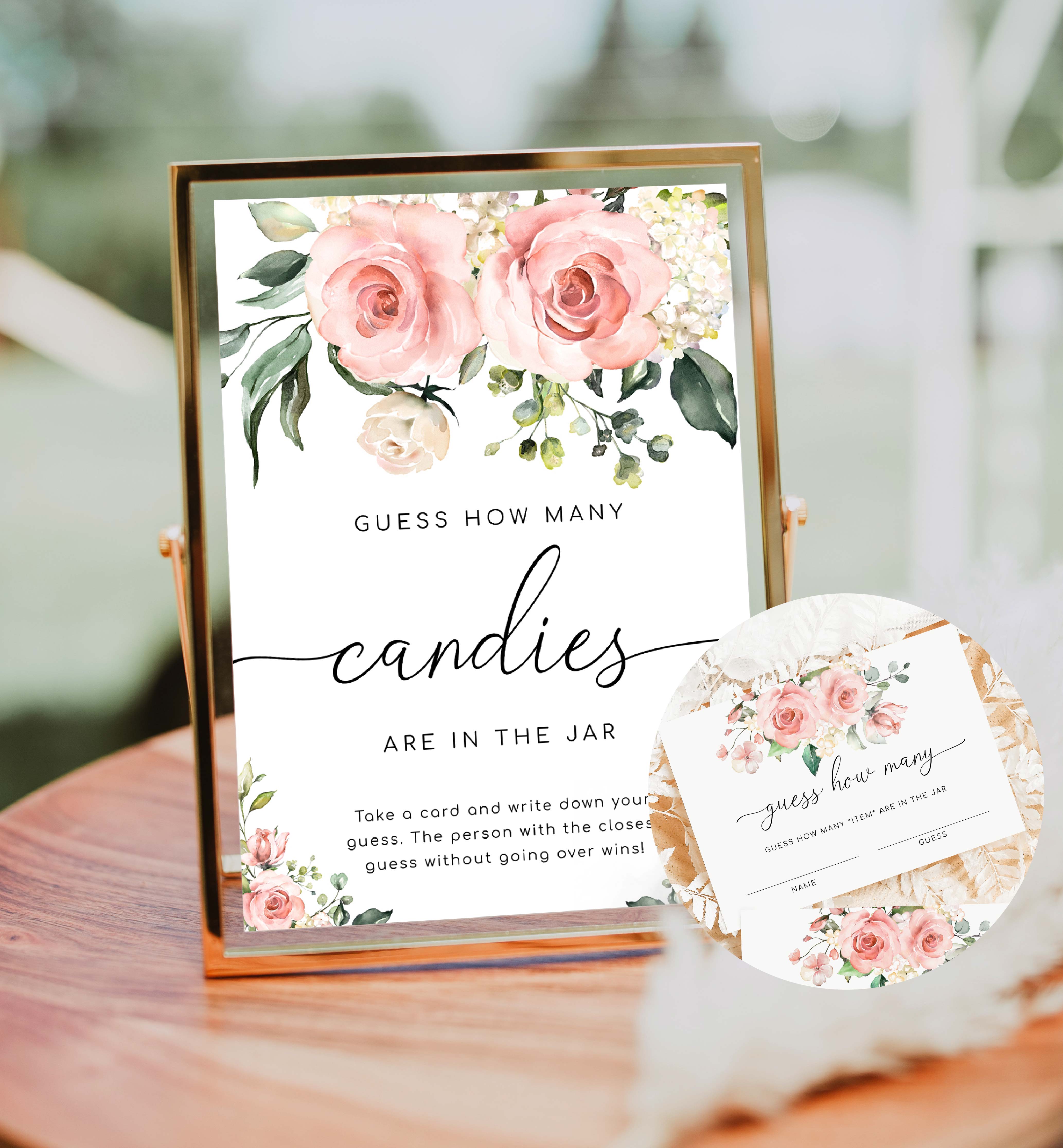 DAR-PNK-10-B210 - DARCY FLORAL - PINK - GUESS HOW MANY SIGN AND CARD design preview