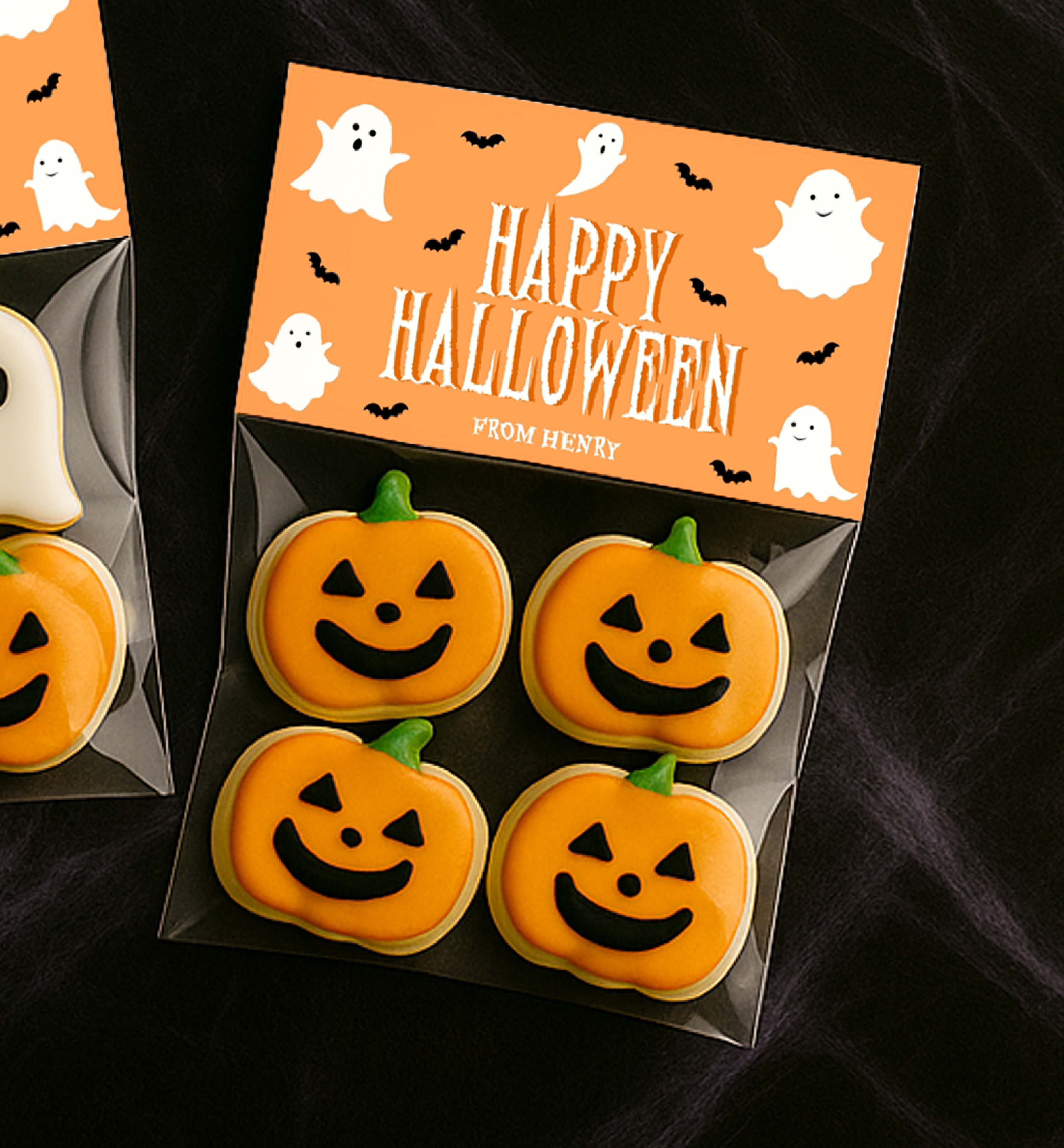 HAL-ORG-6-B3683 - HALLOWEEN - ORANGE - GHOST HAPPY HALLOWEEN BAG TOPPER design preview