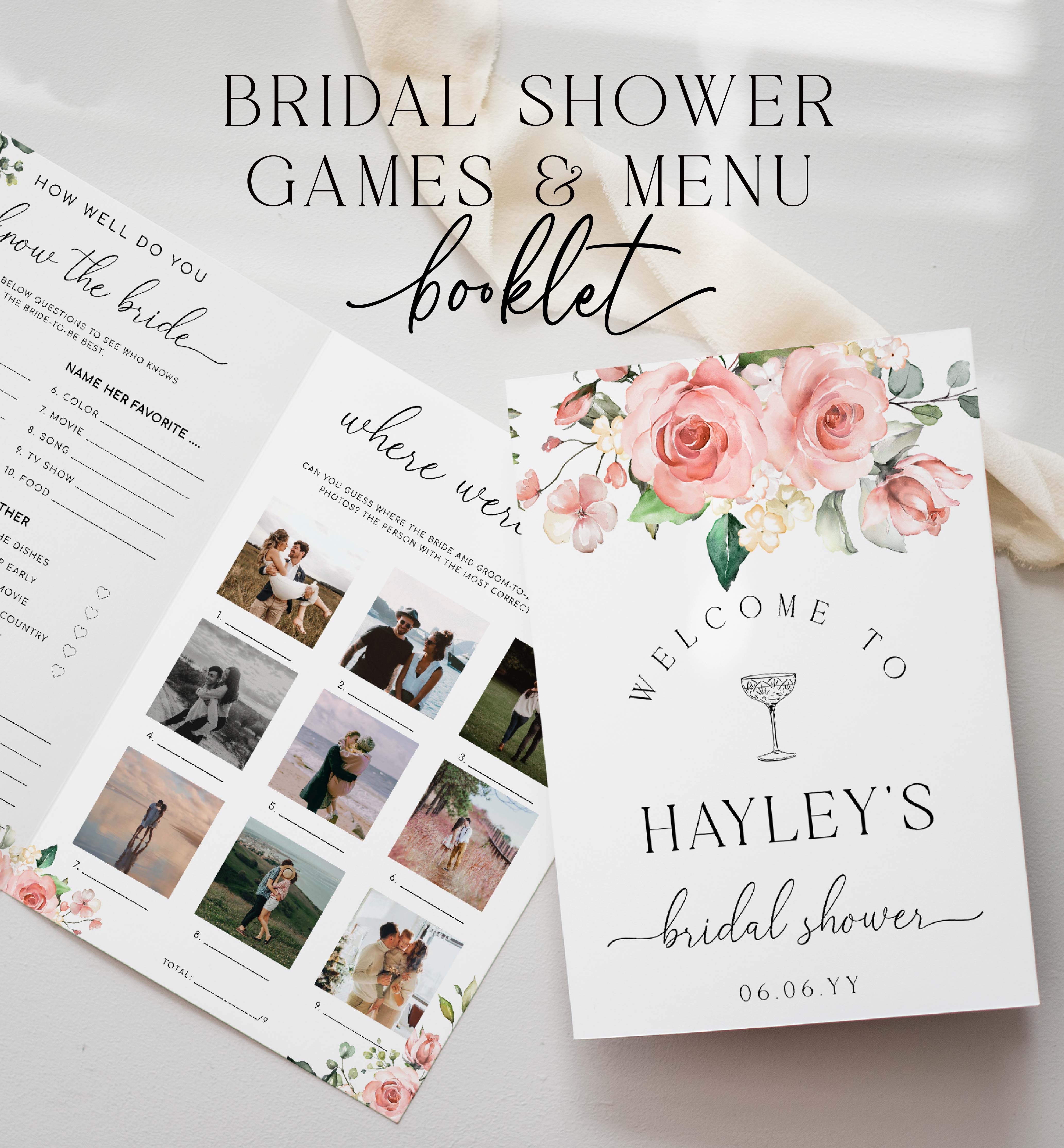 DAR-PNK-10-B3083 - DARCY FLORAL - PINK - BRIDAL SHOWER GAME BOOKLET design preview