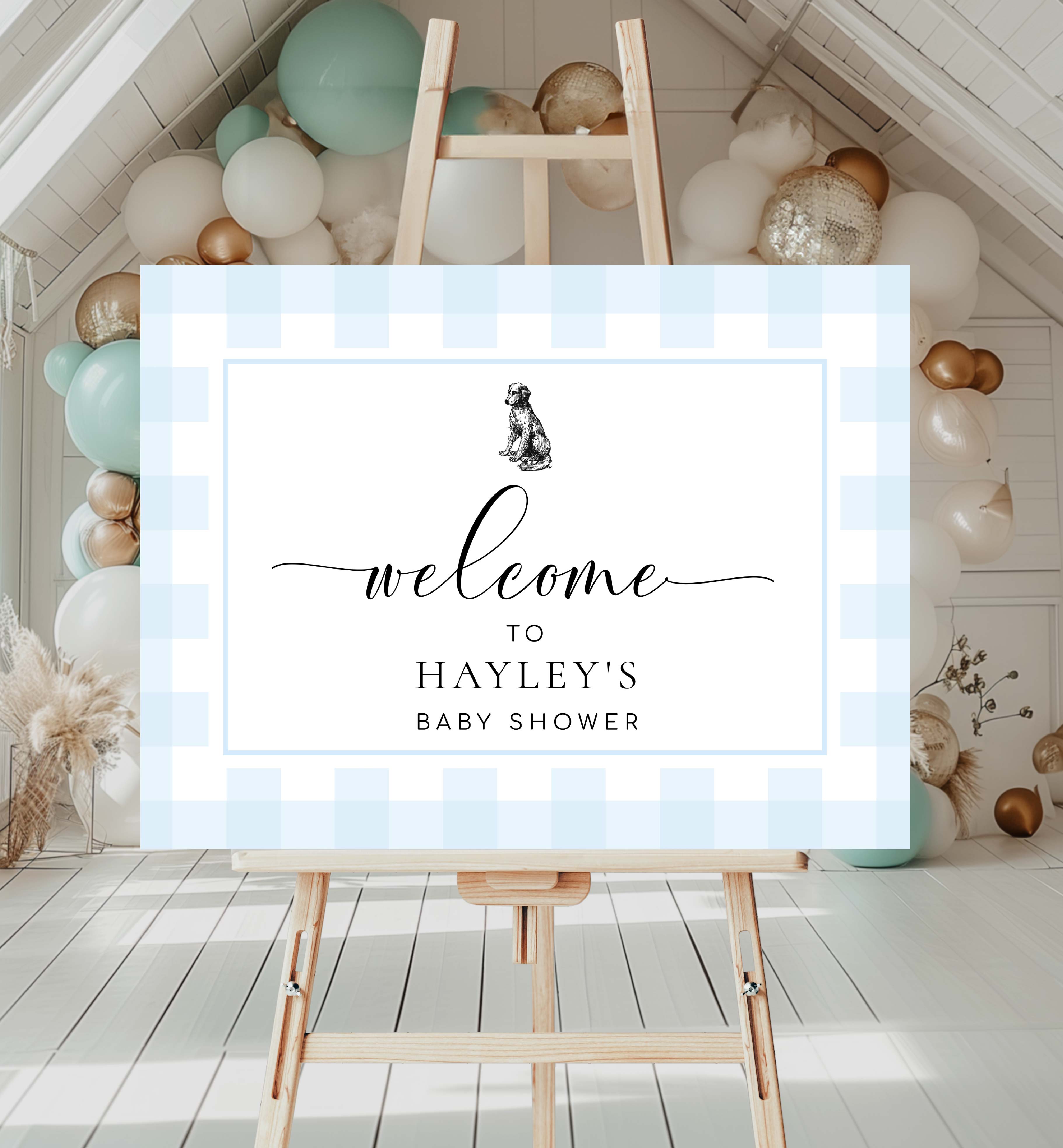GIN-BLU-3-B3300 - GINGHAM - BLUE DOG - WELCOME SIGN design preview