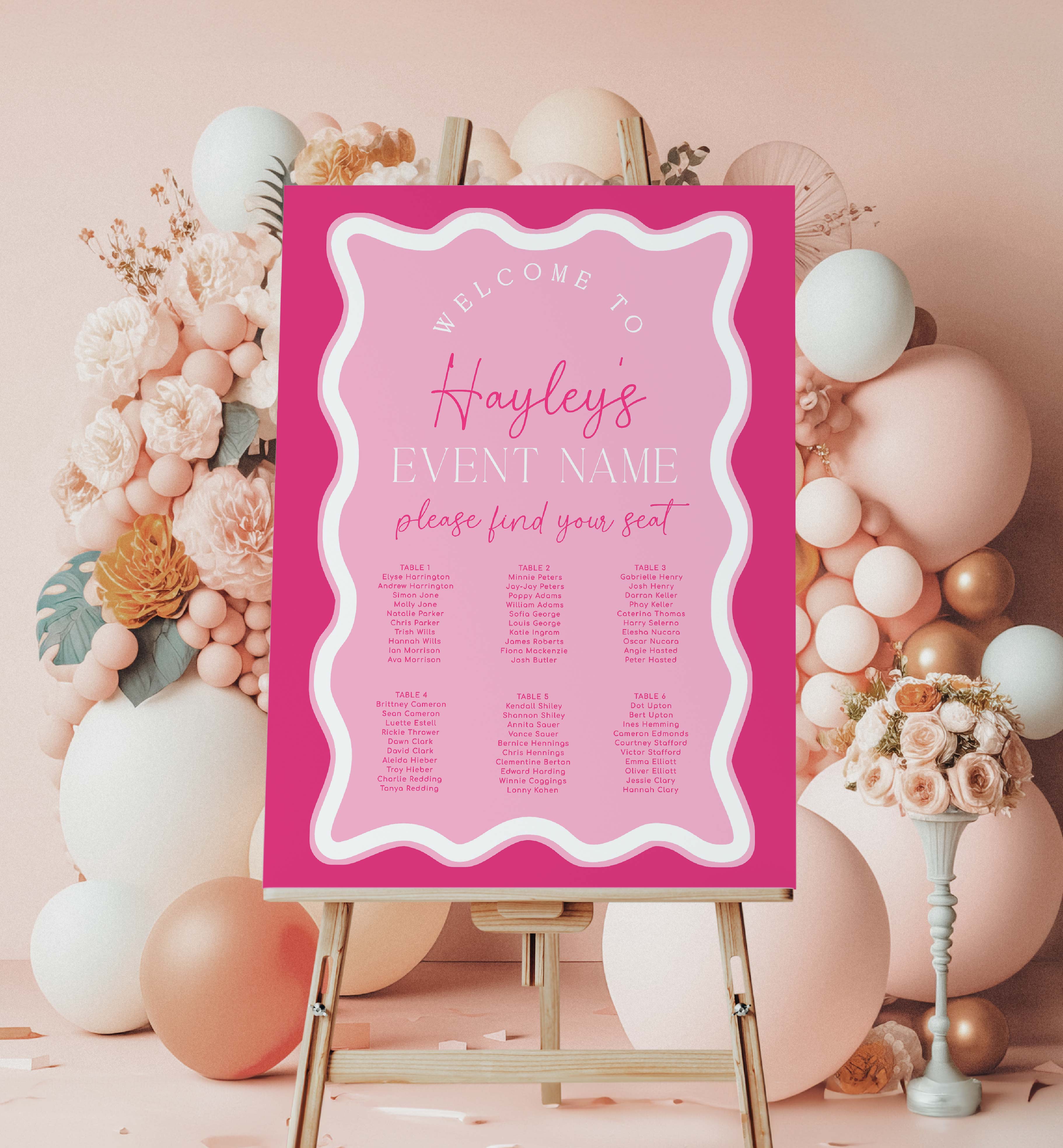 WAV-HPK-4-B3359 - WAVE - HOT PINK - SEATING CHART design preview
