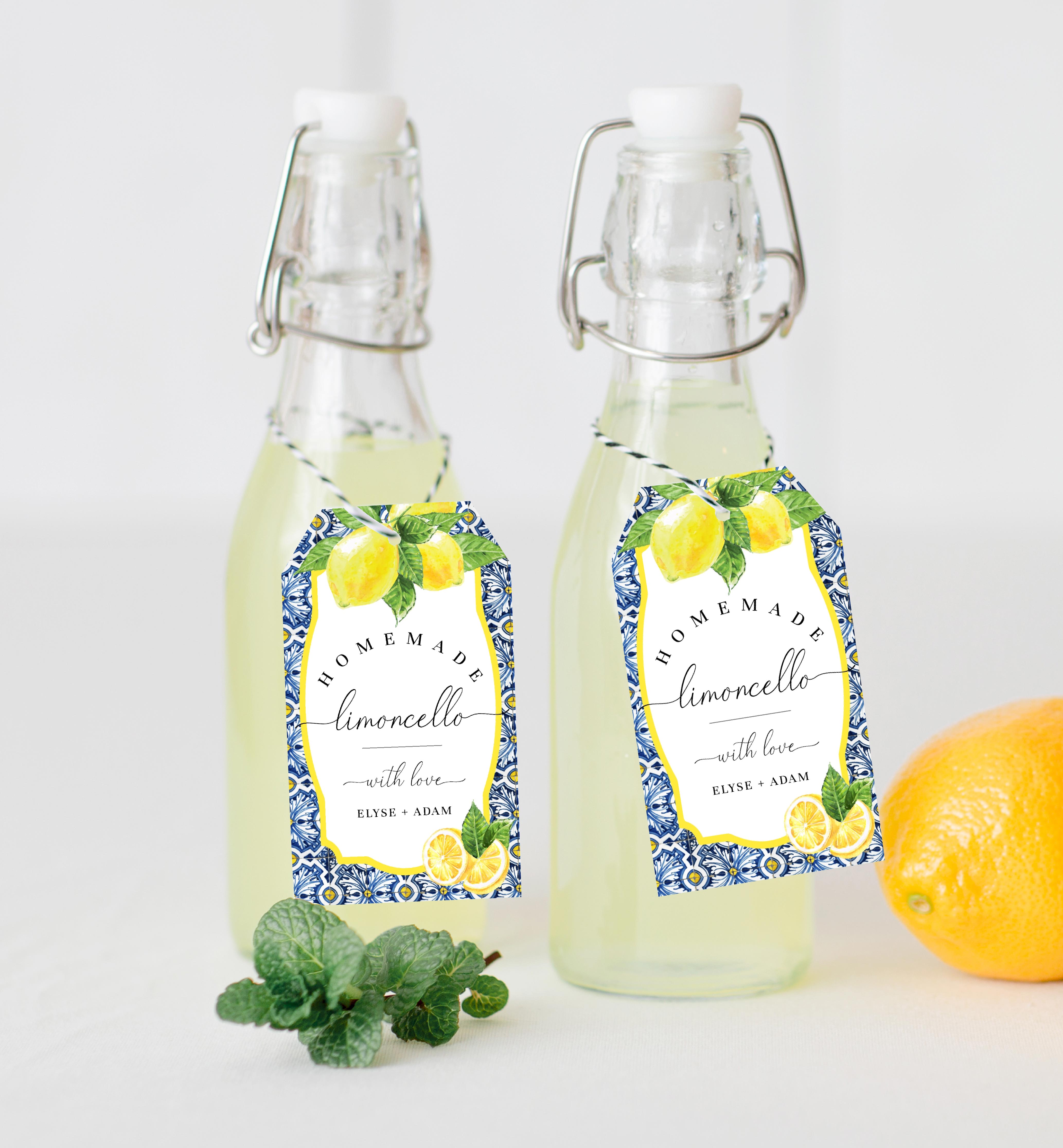 POS-BLY-6-B2121 - POSITANO BLUE TILE - LEMONS - HOMEMADE LIMONCELLO FAVOUR TAGS design preview