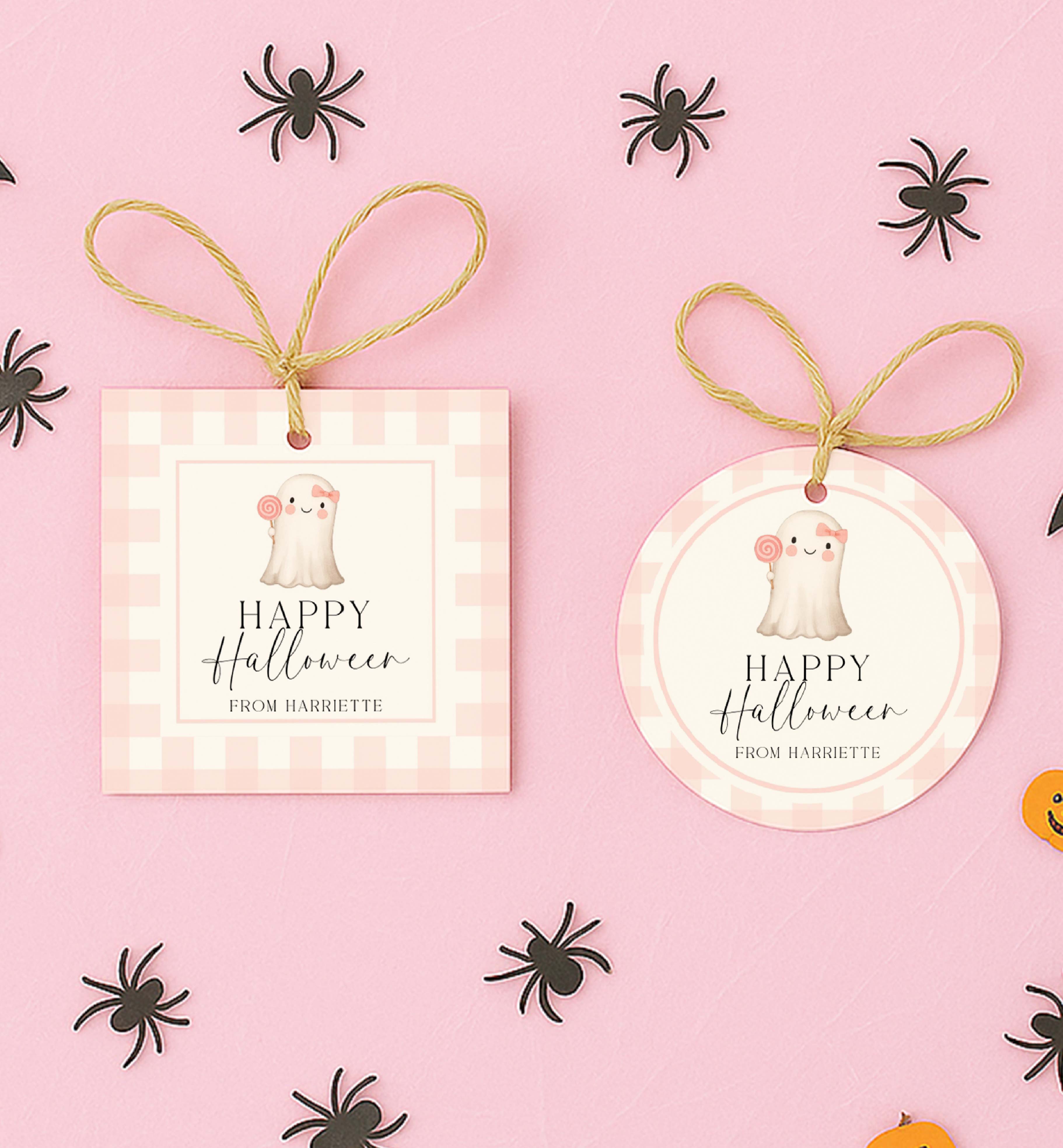 GIN-PNK-6-B3670 - GINGHAM - PINK - HALLOWEEN GHOST TAG design preview