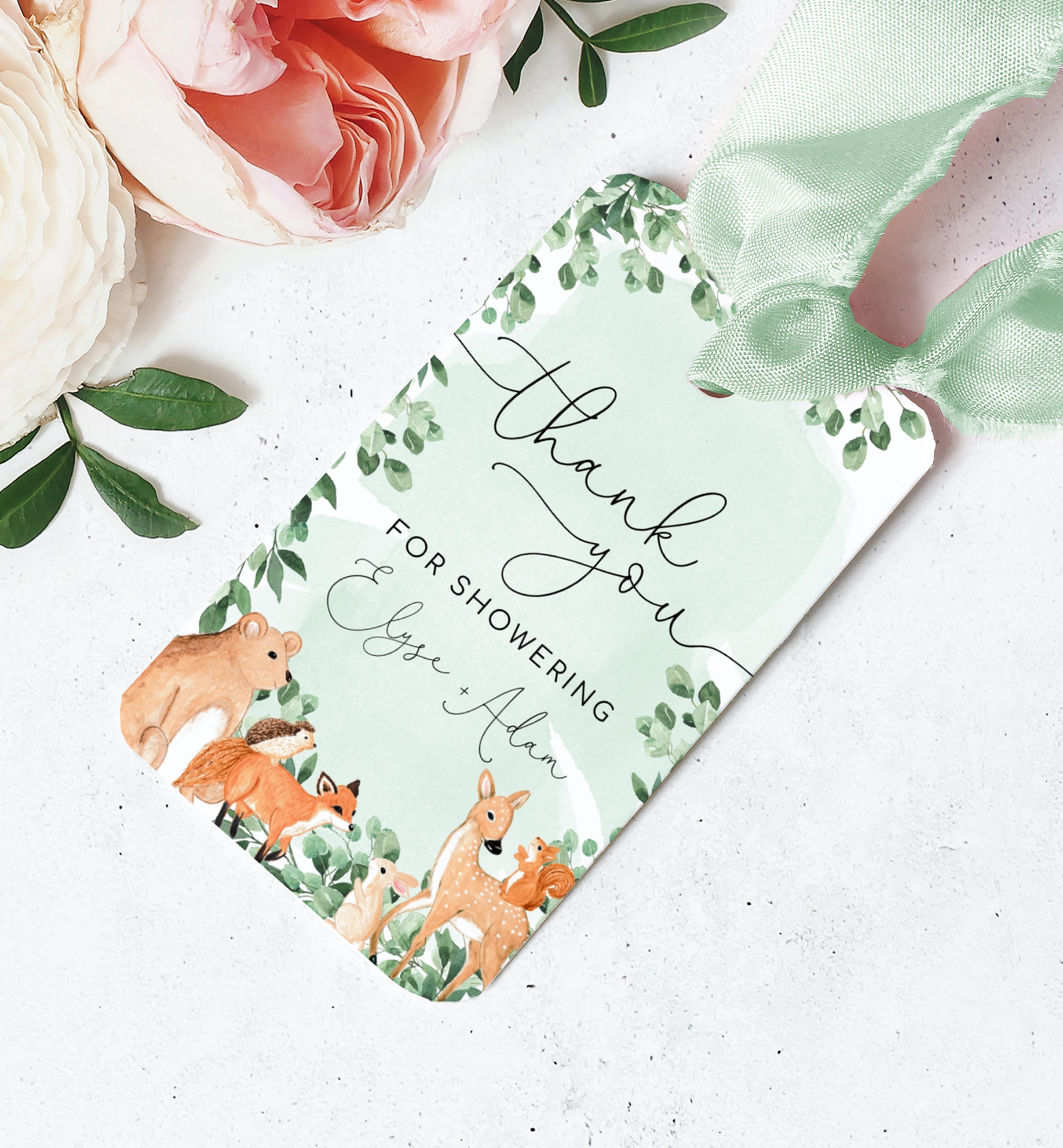 WOD-GRE-6-B1903 - WOODLAND - GREEN - THANK YOU FAVOUR TAG design preview