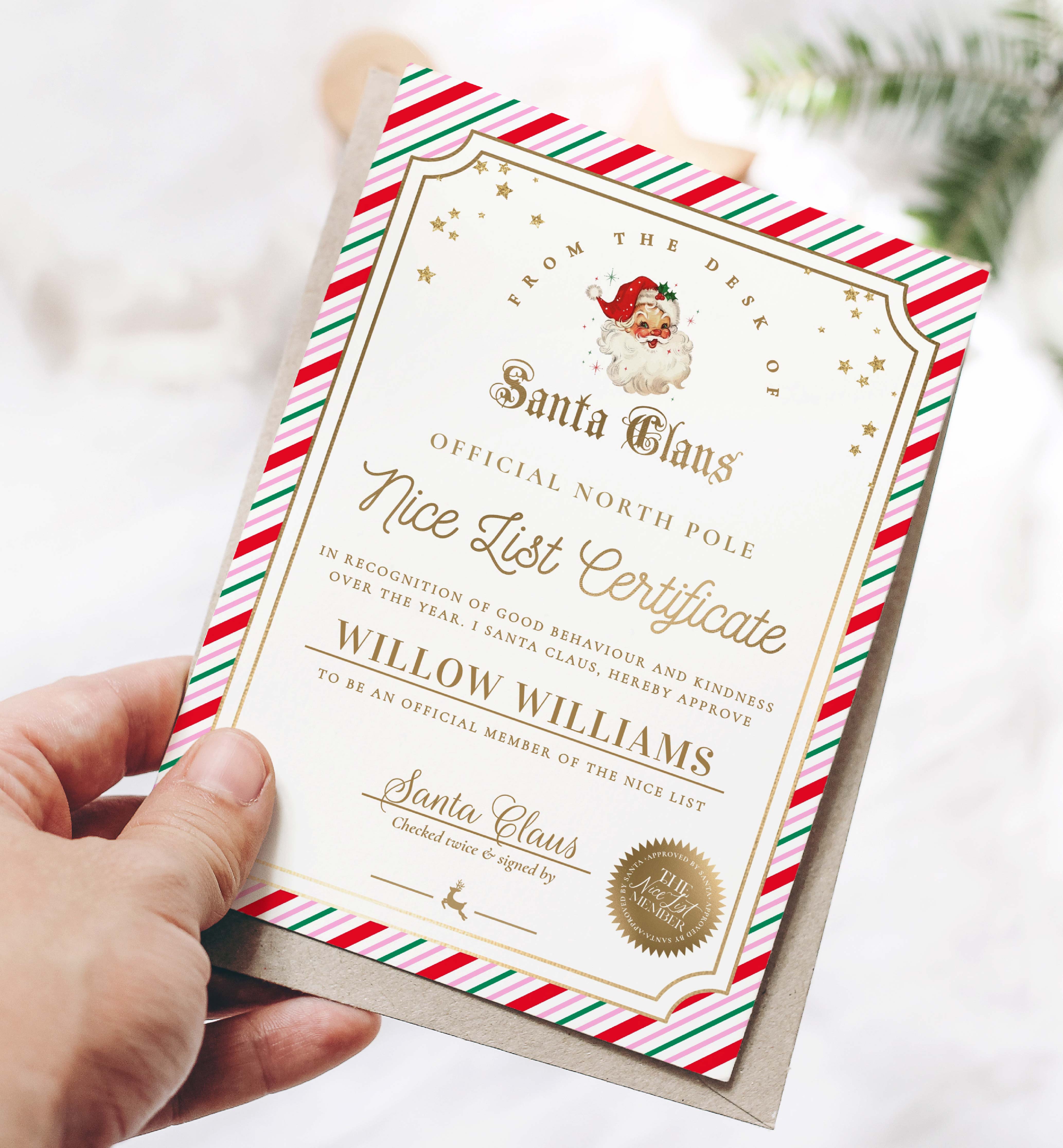 STR-PMT-24-B2839 - STRIPE - PINK MULTI - SANTA NICE LIST CERTIFICATE design preview