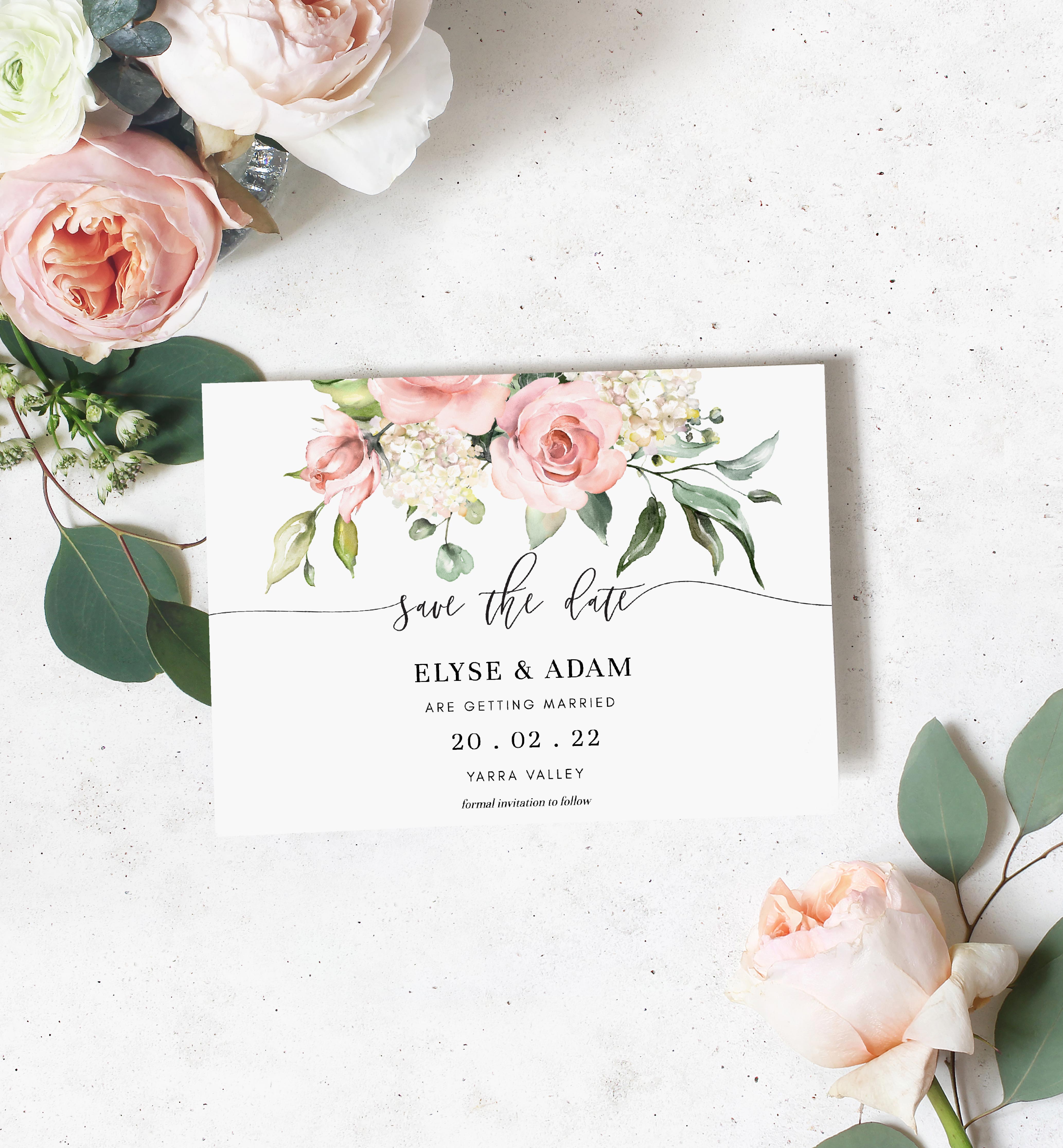DAR-PNK-1-B103 - DARCY FLORAL - PINK - SAVE THE DATE design preview