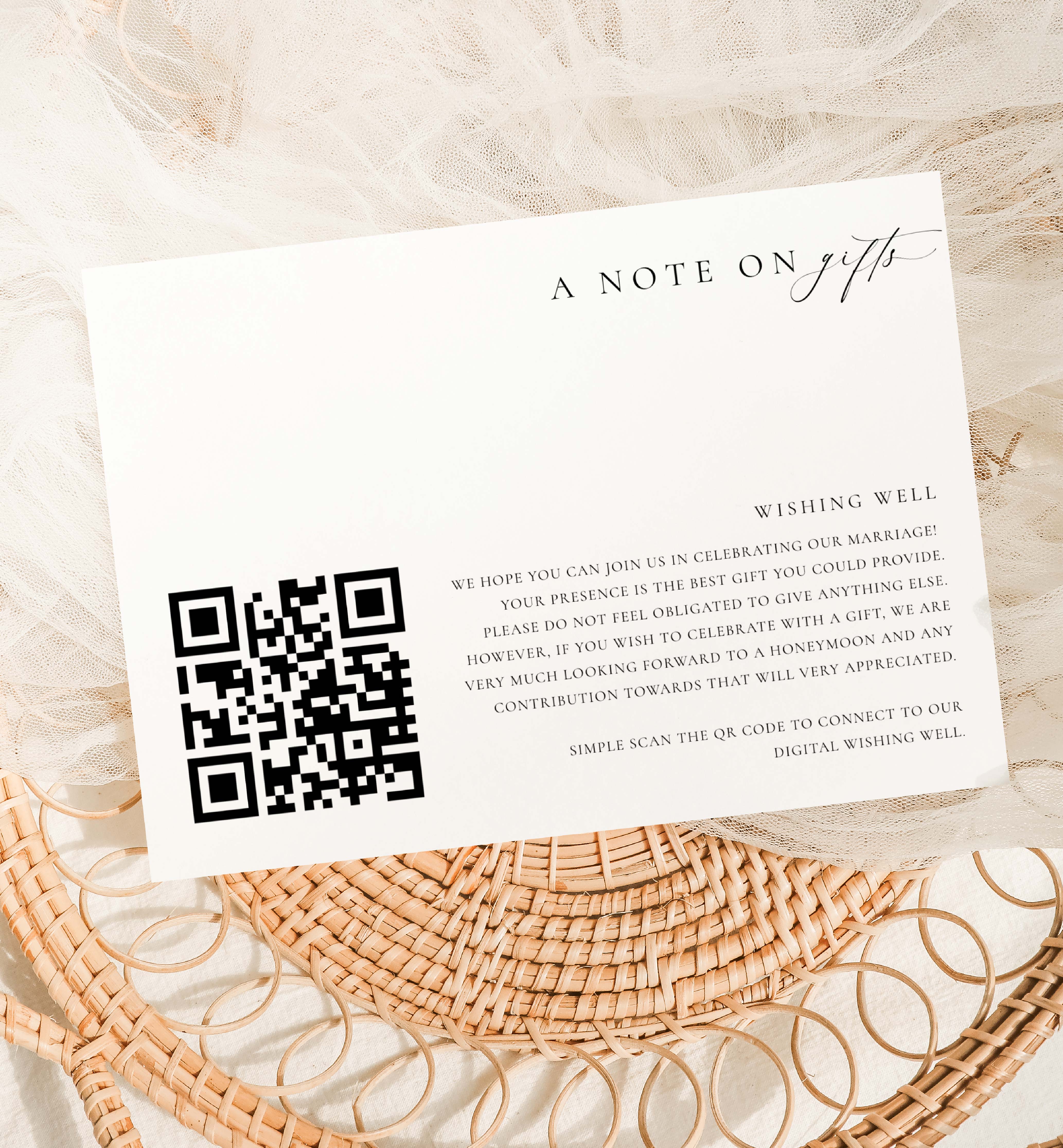 ELE-WHT-2-B2763 - ELLESMERE - WHITE - QR CODE WISHING WELL CARD design preview