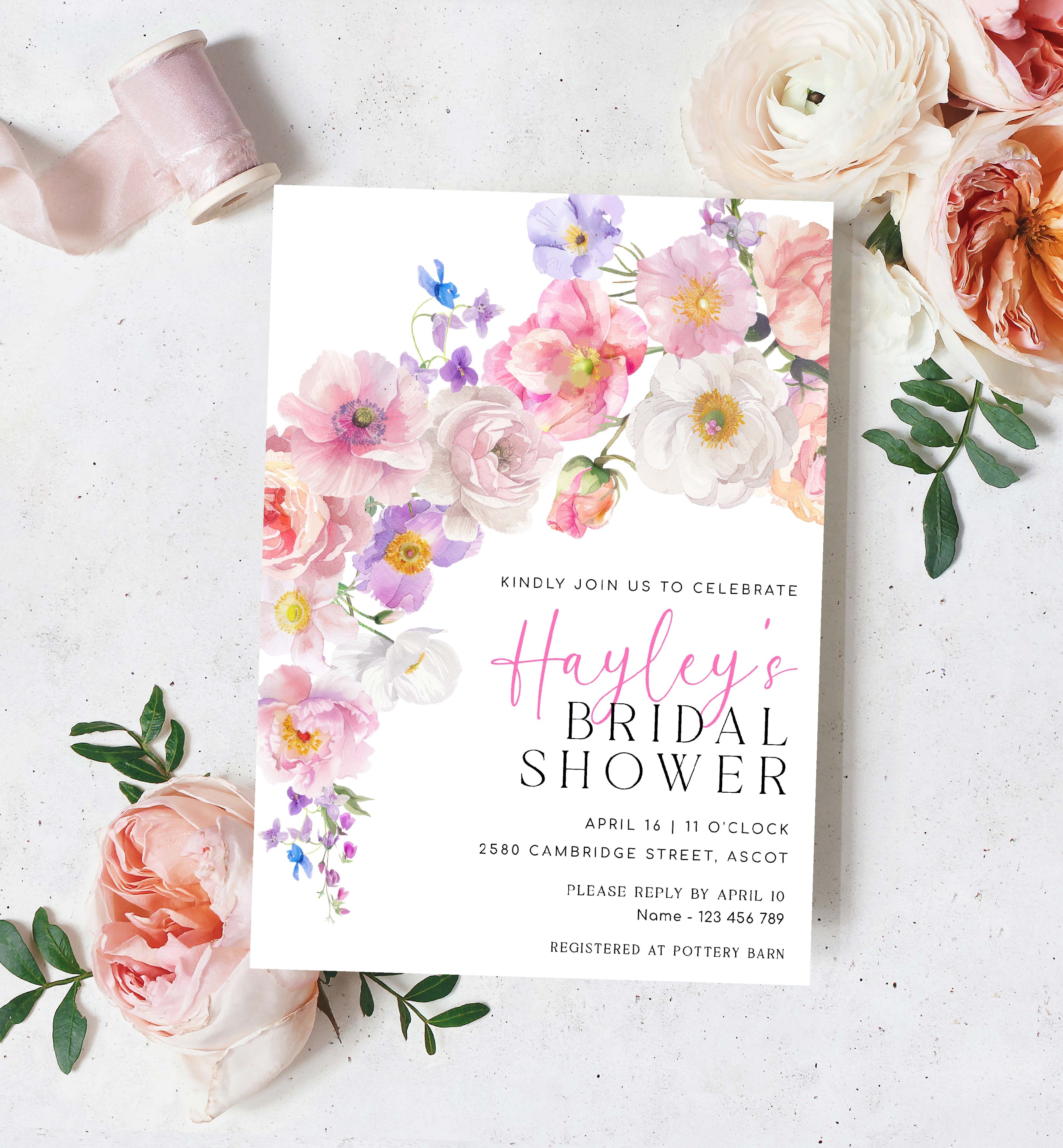 ELO-WHT-1-B3510 - ELOISE - WHITE - BRIDAL SHOWER INVITATION design preview