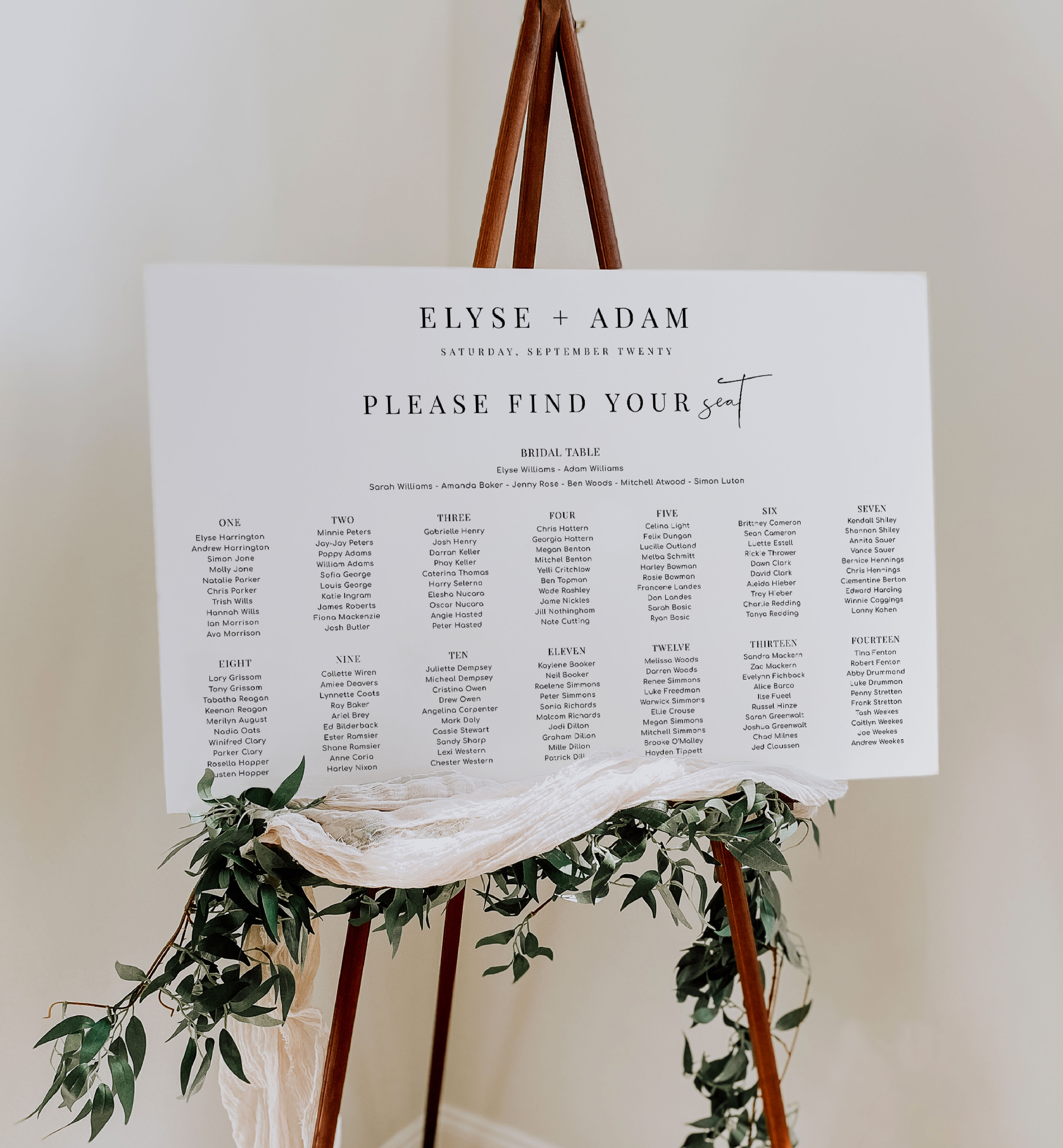 EST-WHT-4-B2371 - ESTELLE - WHITE - SEATING CHART - LANDSCAPE - 14 TABLES design preview