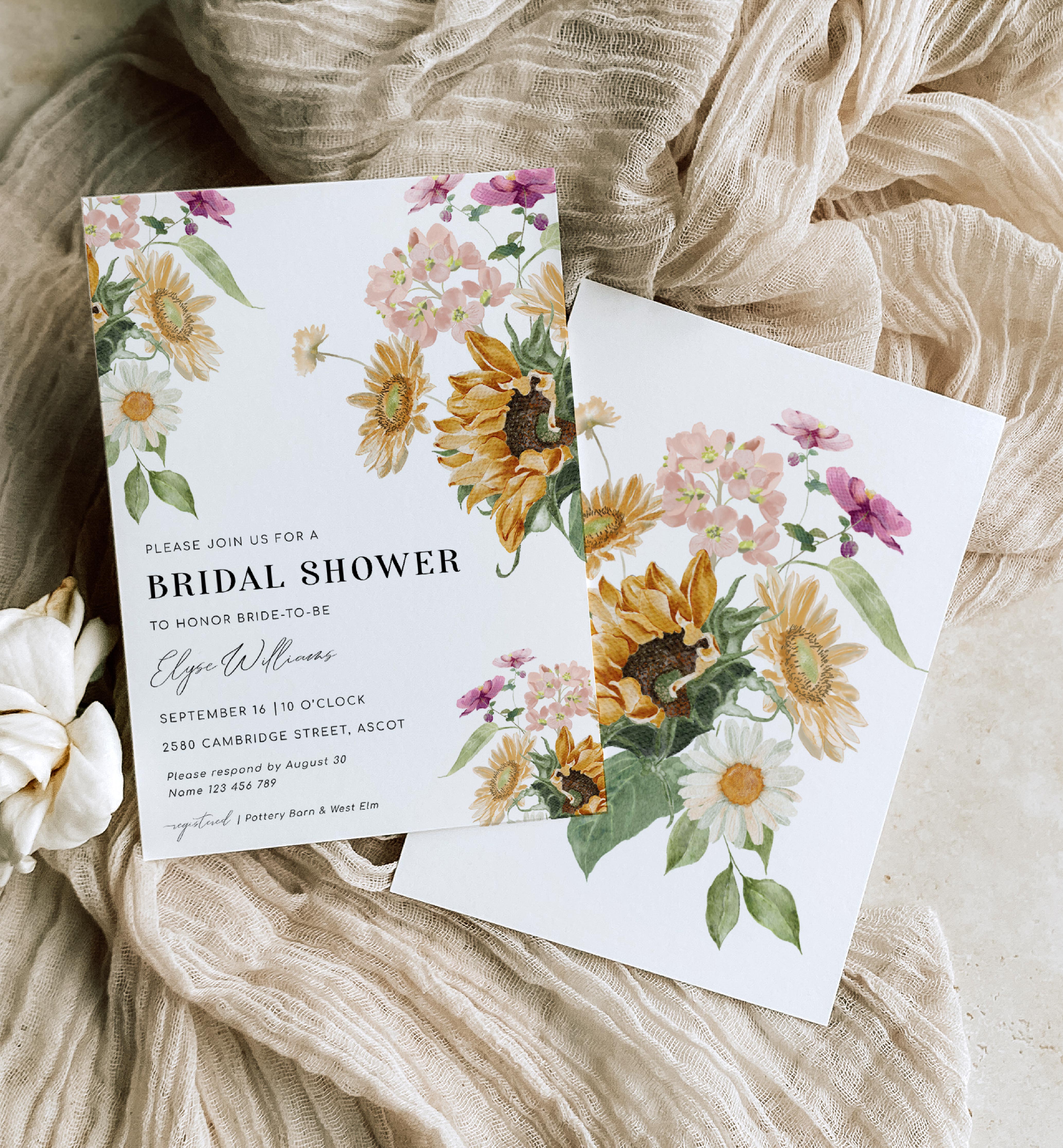 MEW-WHT-1-B2153B - MEWS FLORAL - WHITE - BRIDAL SHOWER INVITAITON design preview