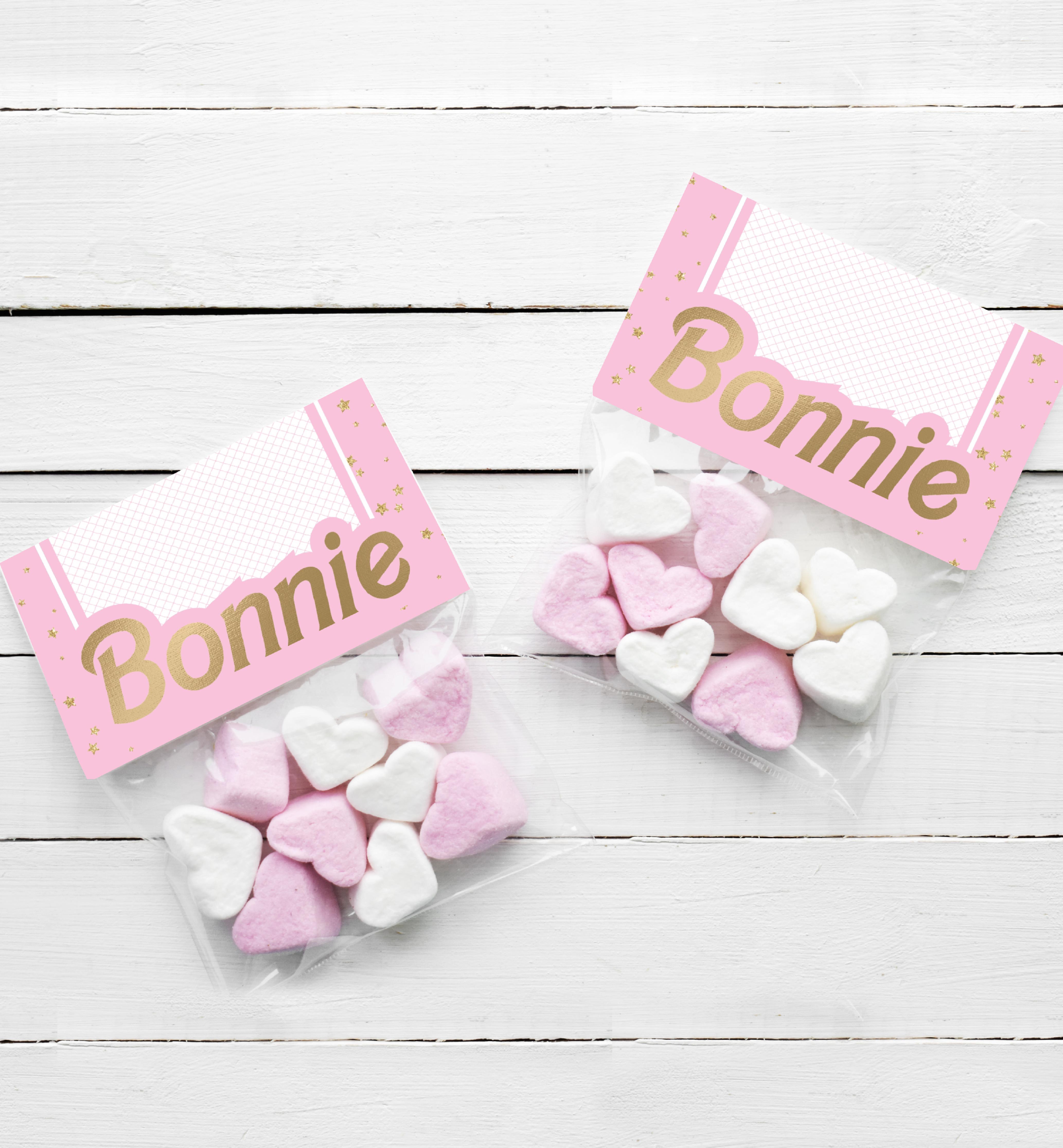 BAR-PNK-6-B1490 - BARBIE PARTY - PINK GOLD - FAVOUR BAG TOPPERS design preview