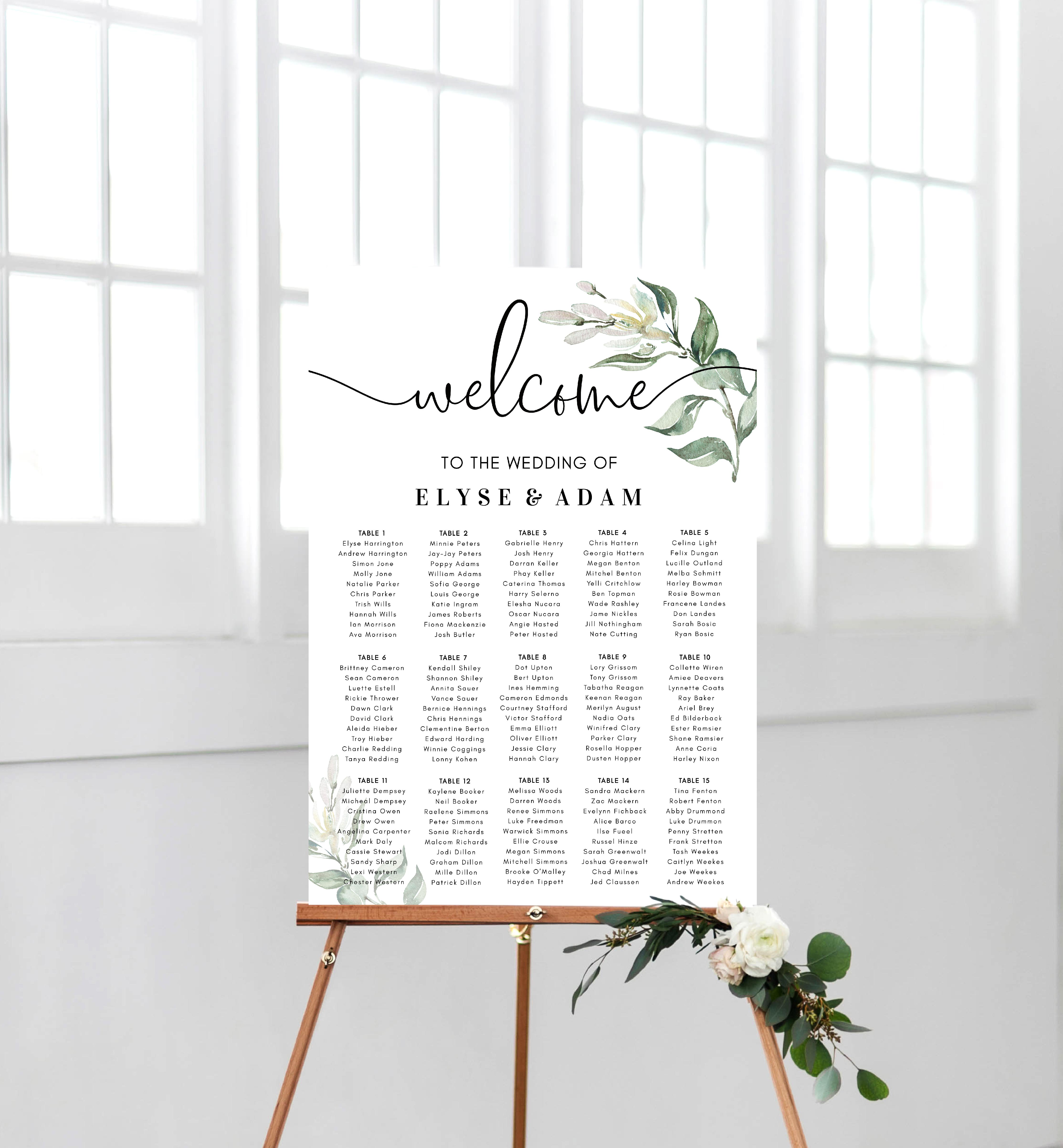 MUG-GRE-4-B234 - MUTED GREENERY - SEATING CHART - PORTRAIT design preview