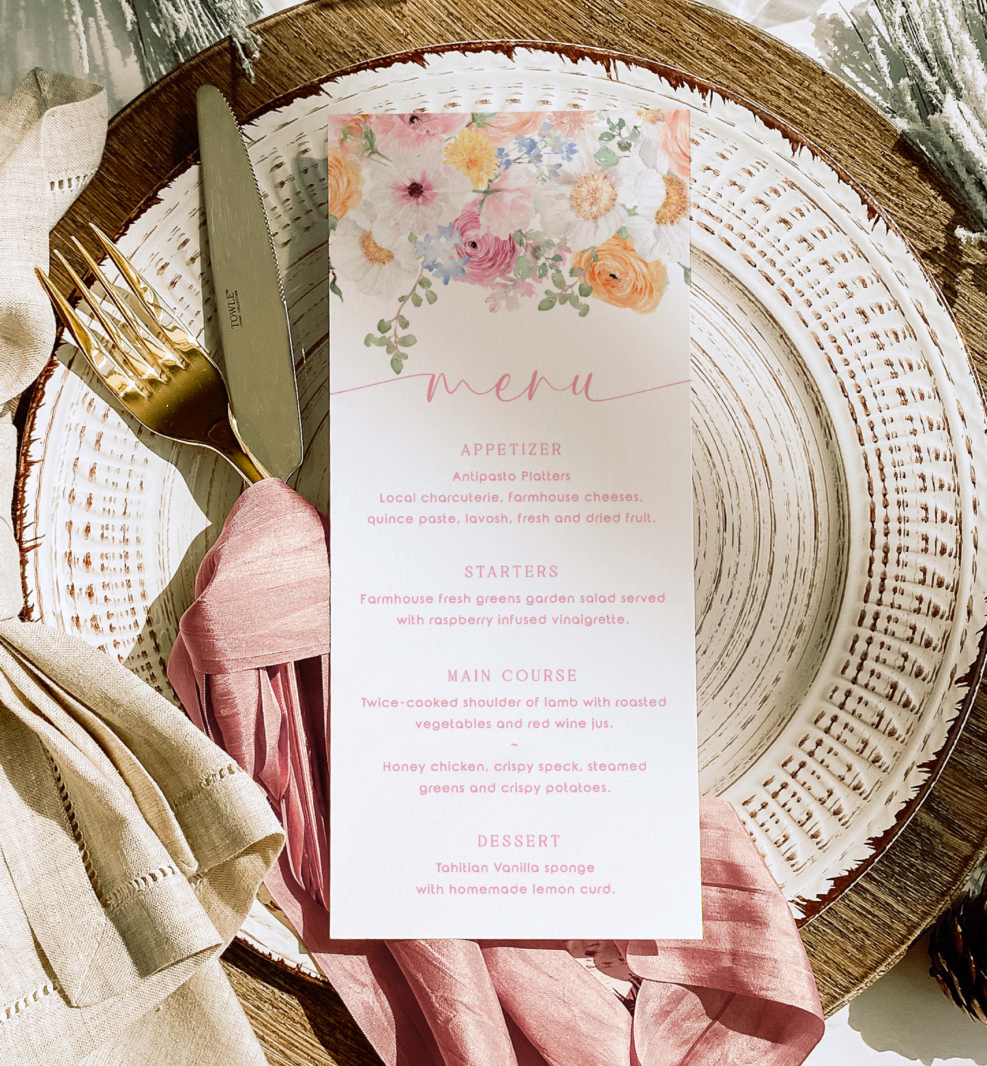 MIL-WHT-12-B3079 - MILLIE FLORAL - WHITE - MENU design preview
