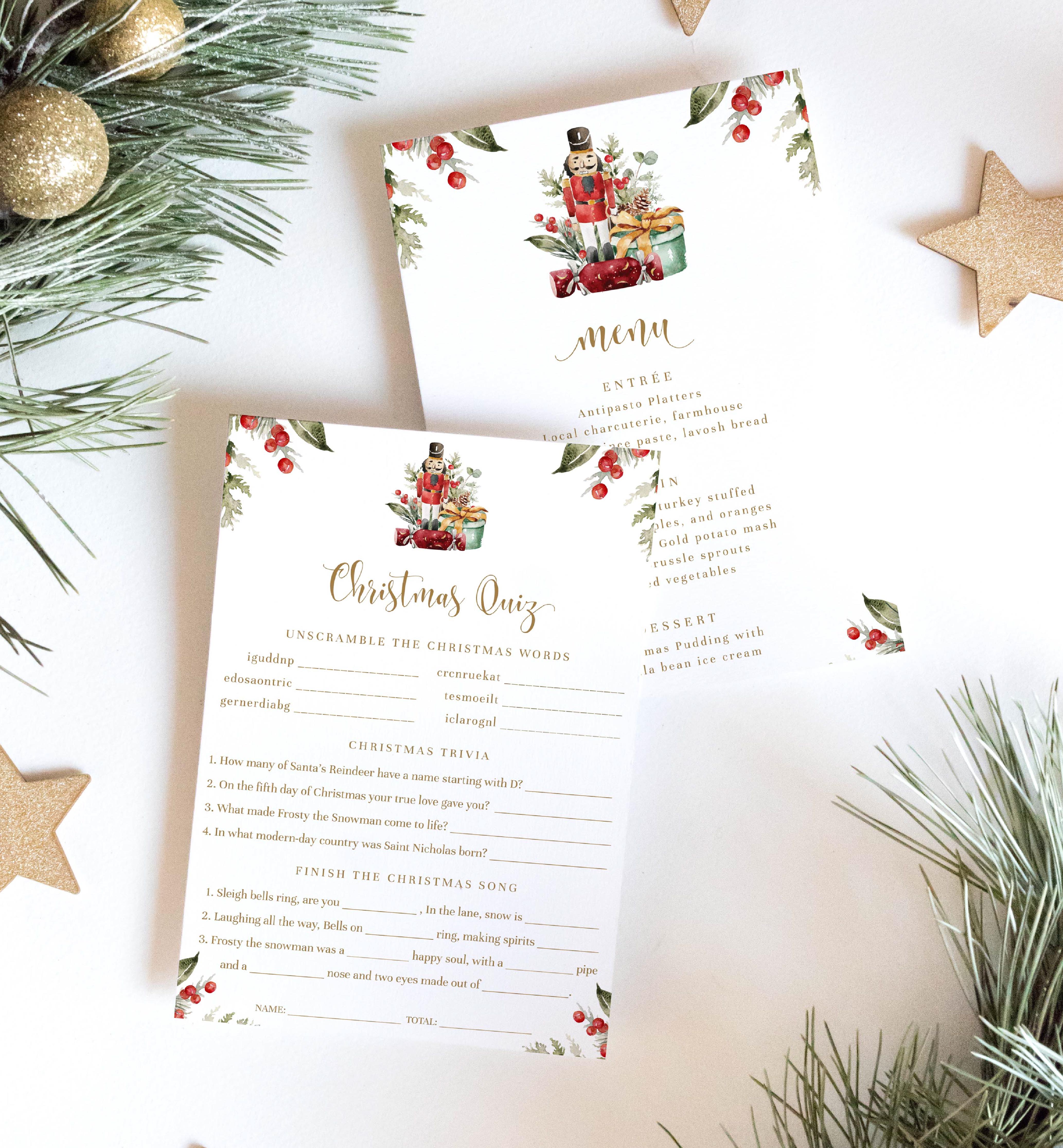 NUT-WHT-12-B1795 - NUTMEG NOEL - WHITE - NUTCRACKER CHRISTMAS MENU design preview