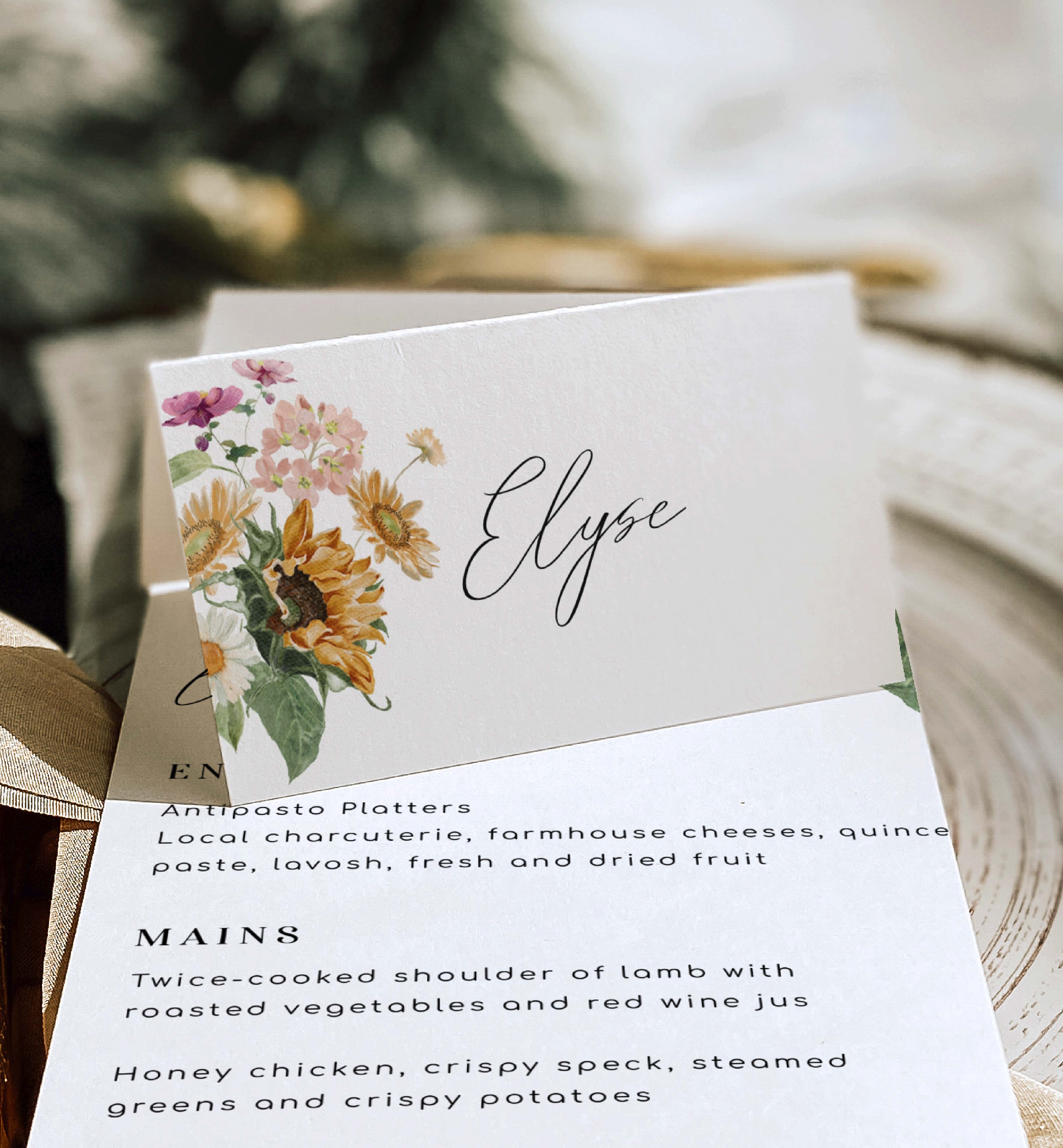 MEW-WHT-5-B3276 - MEWS FLORAL - WHITE - PLACE CARDS design preview
