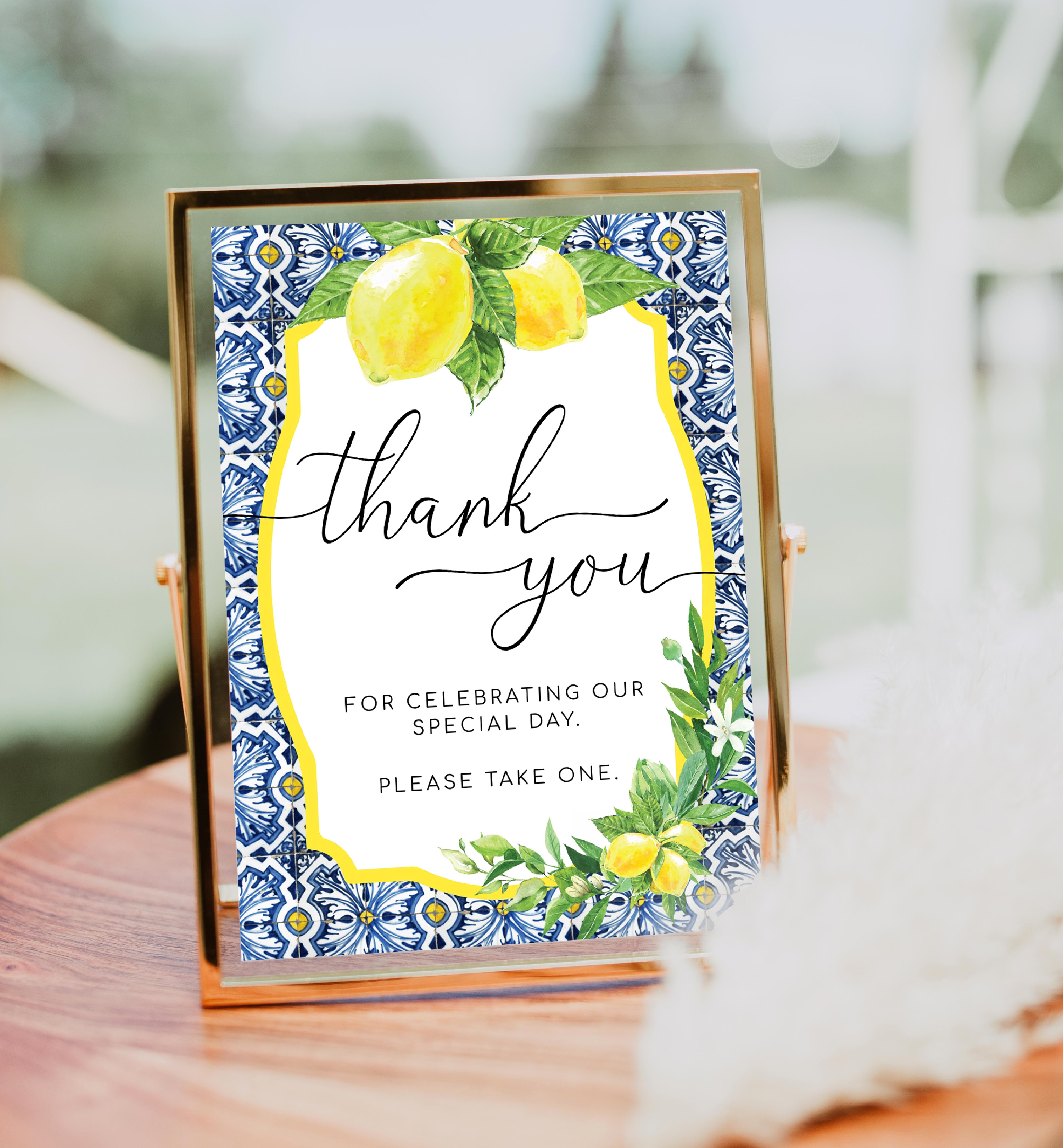 POS-BLY-7-B2192 - POSITANO BLUE TILE - LEMONS - THANK YOU SIGN design preview