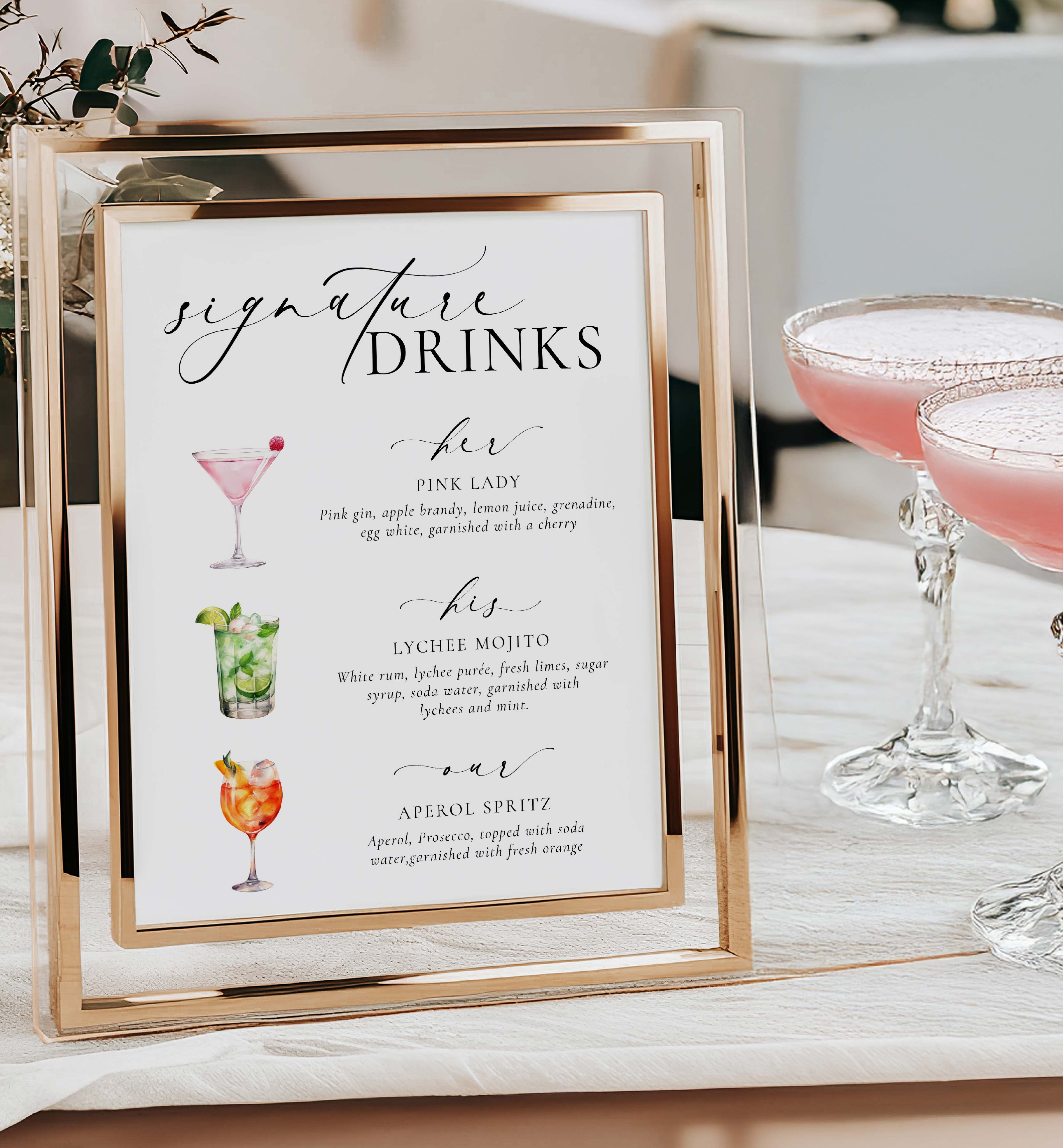ELE-WHT-7-B3606 - ELLESMERE - WHITE - HIS, HER, OUR SIGNATURE DRINKS SIGN design preview