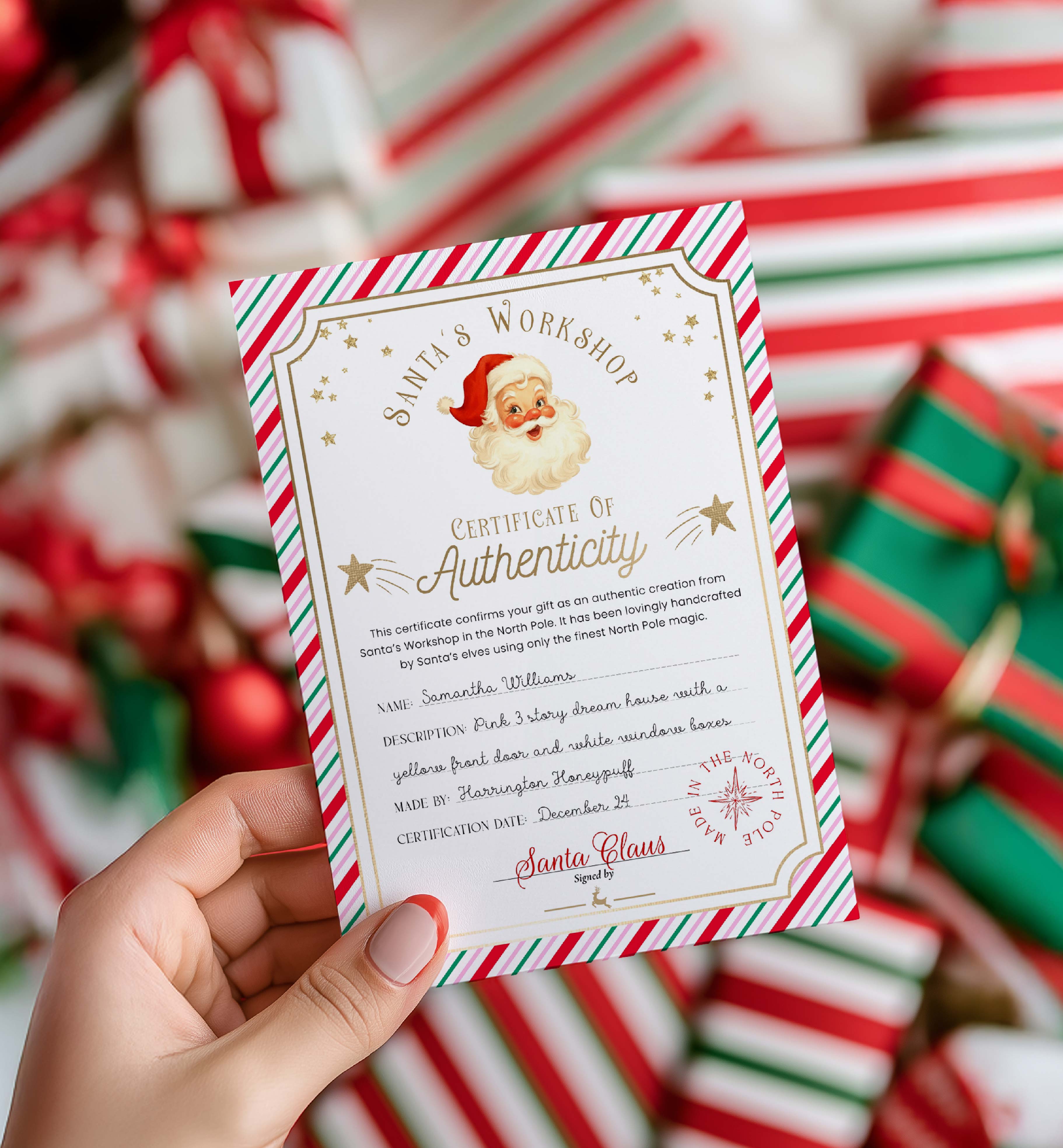 SAW-PMT-24-B3723 - SANTAS WORKSHOP - PINK MULTI -TOY FACTORY CERTIFICATE design preview