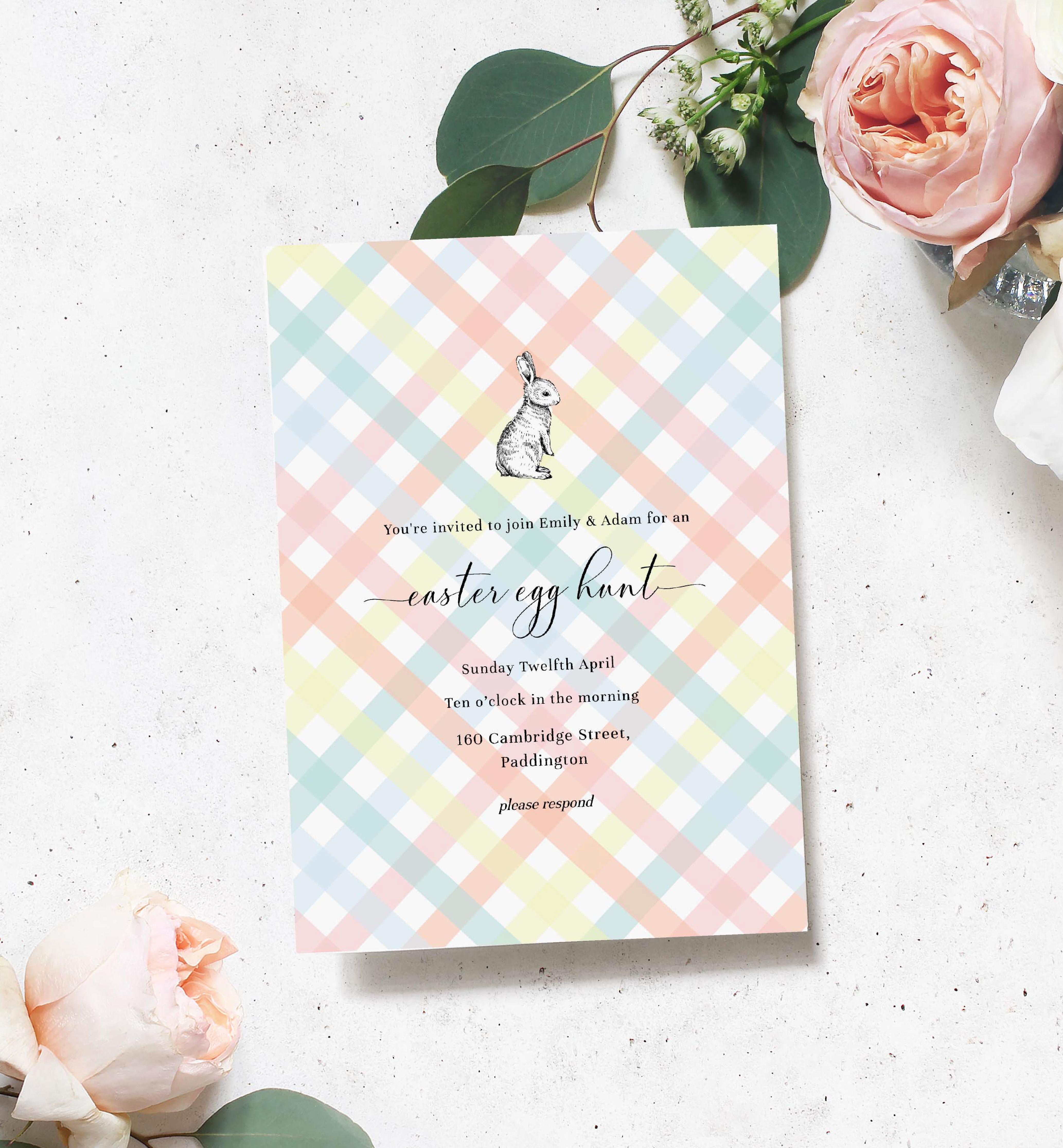 GIN-MLT-1-B428 - GINGHAM - MULTI - EASTER EGG HUNT INVITATION design preview