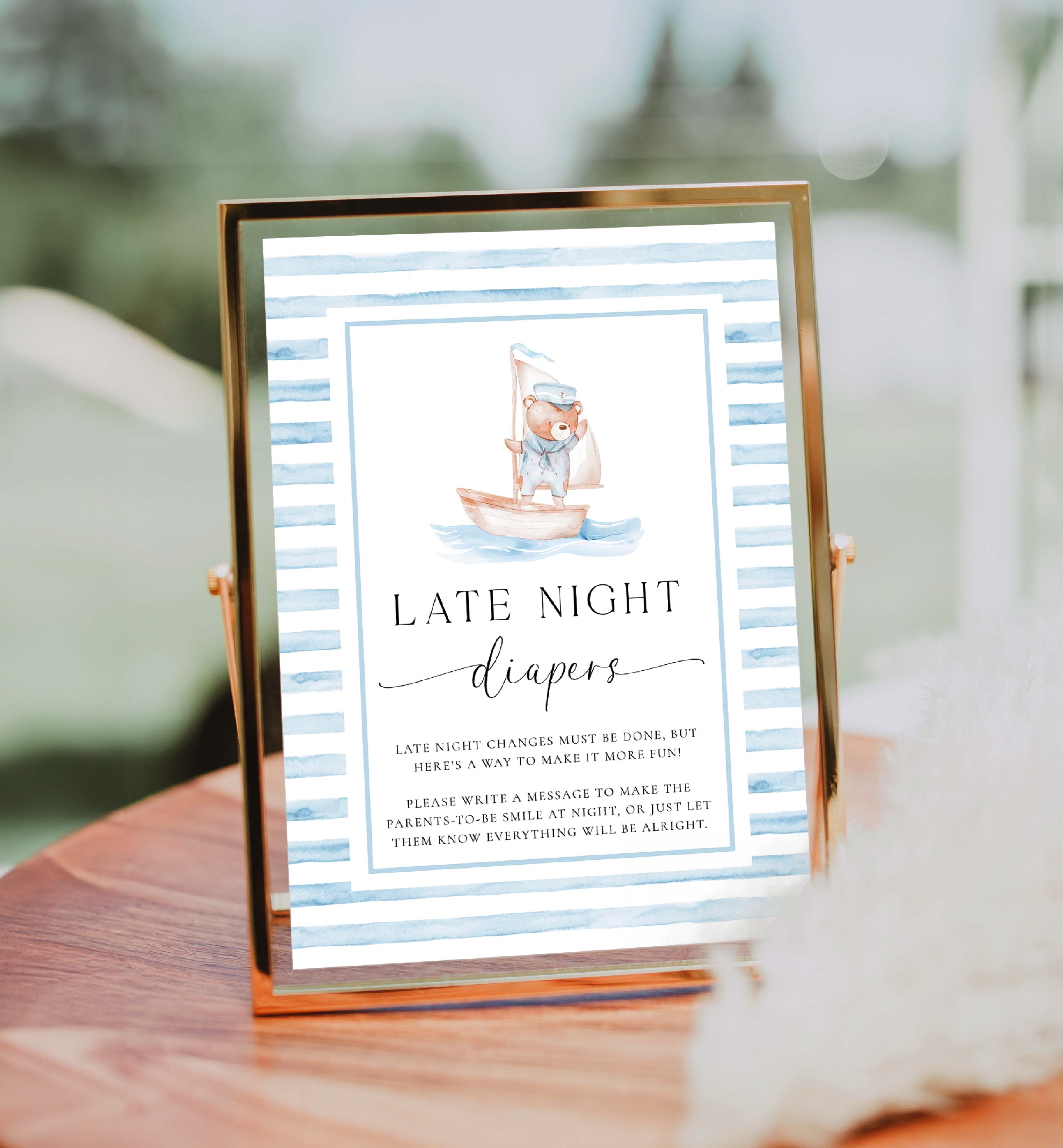 SBR-BLW-7-B3409 - SAILOR BEAR - BLUE WHITE - LATE NIGHT DIAPERS SIGN design preview
