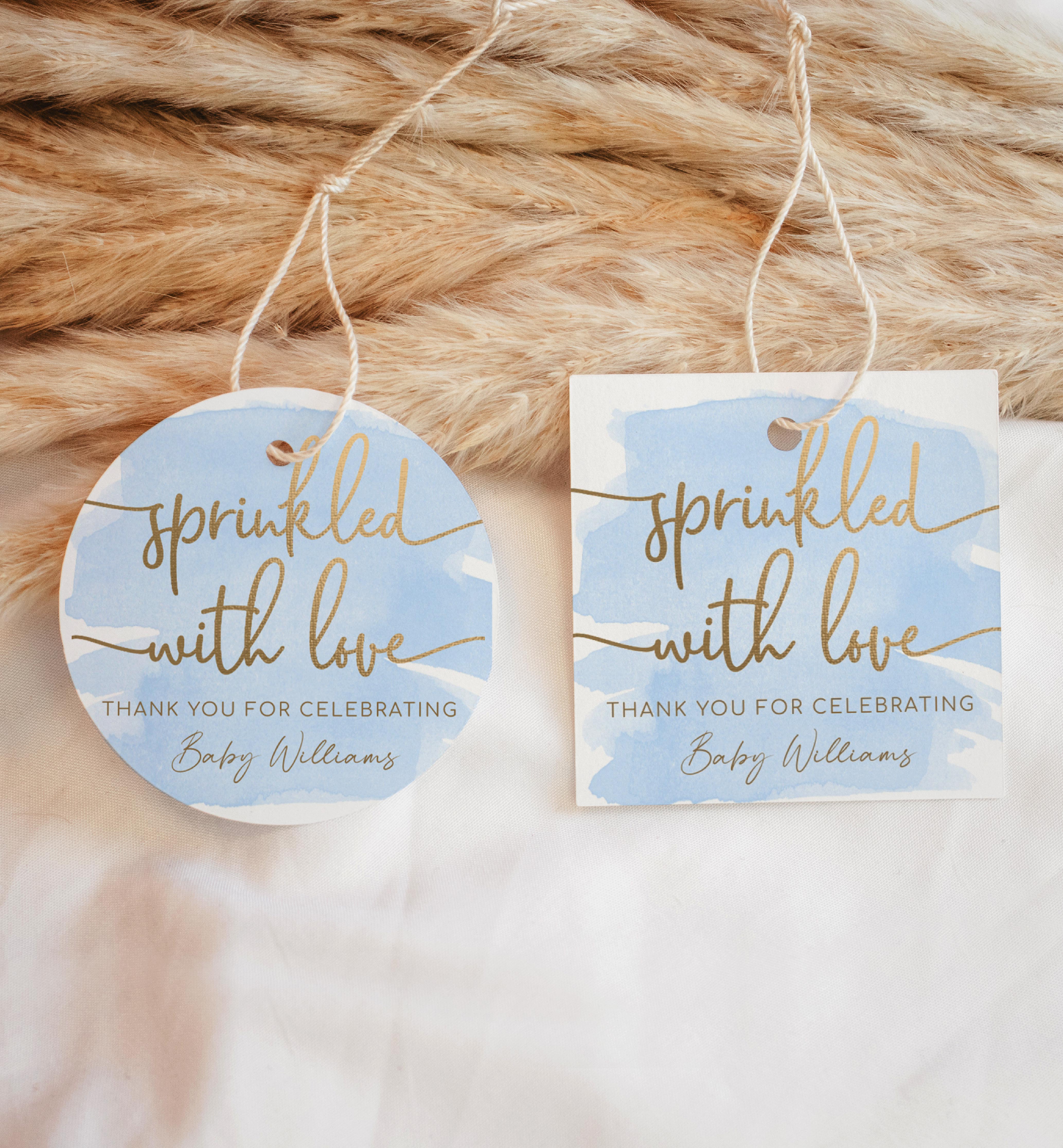 WAT-BLU-6-B2482 - WATERCOLOUR BLUE - GOLD - SPRINKLED WITH LOVE TAG design preview