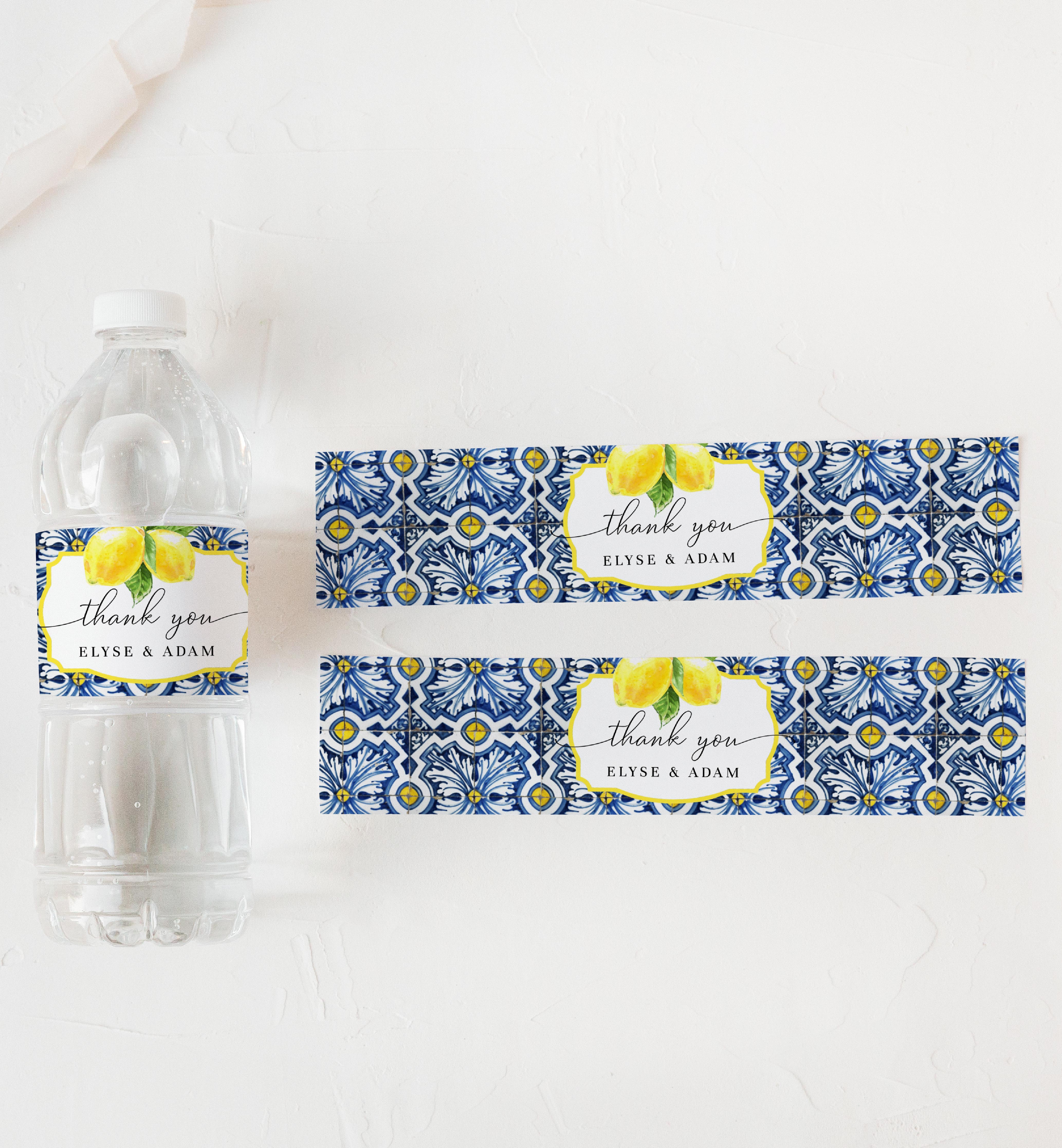 POS-BLY-6-B1331 - POSITANO BLUE TILE - LEMONS - WATER BOTTLE LABEL design preview