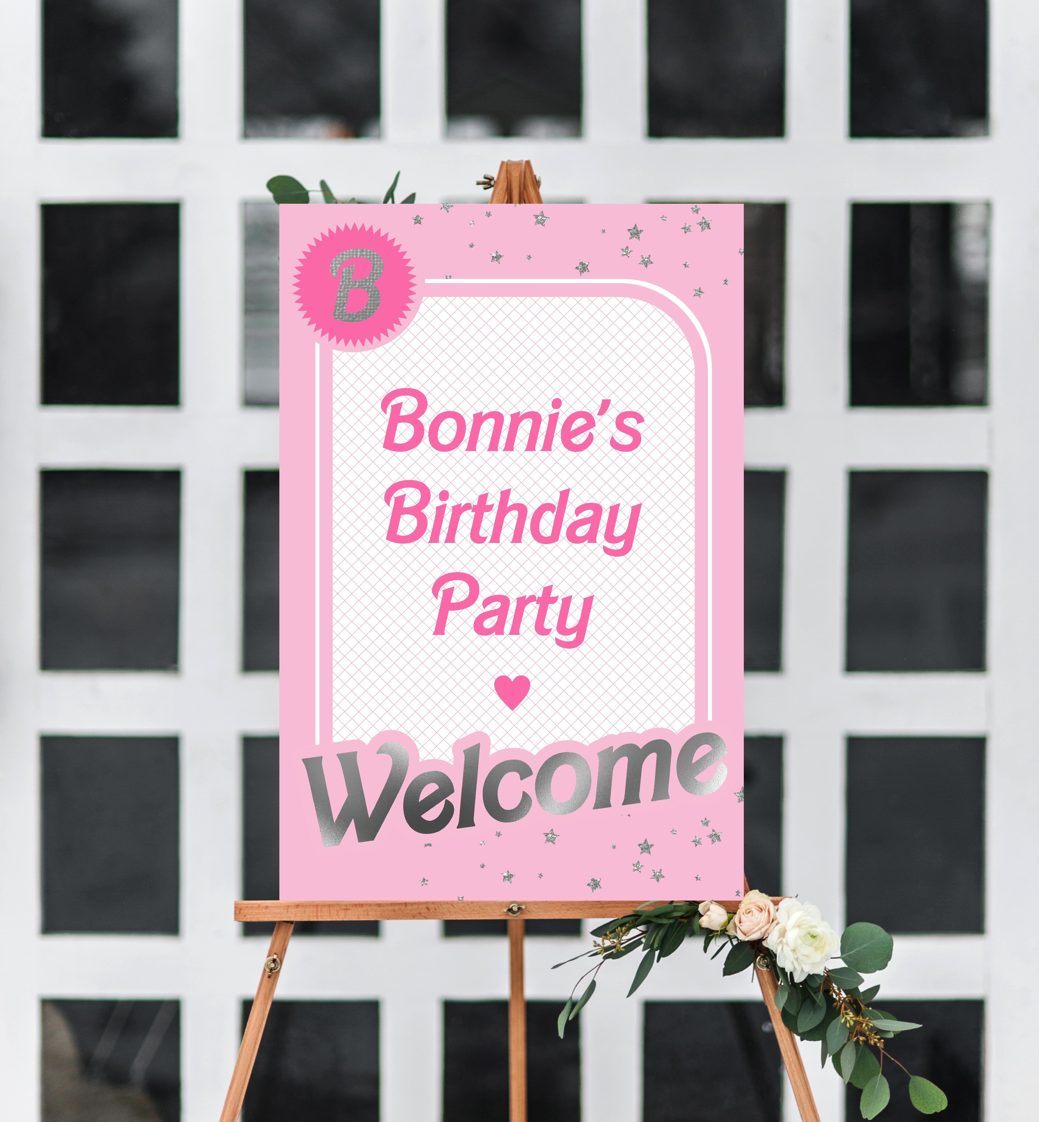 BAR-PNK-3-B2582 - BARBIE - PINK SILVER - WELCOME SIGN design preview