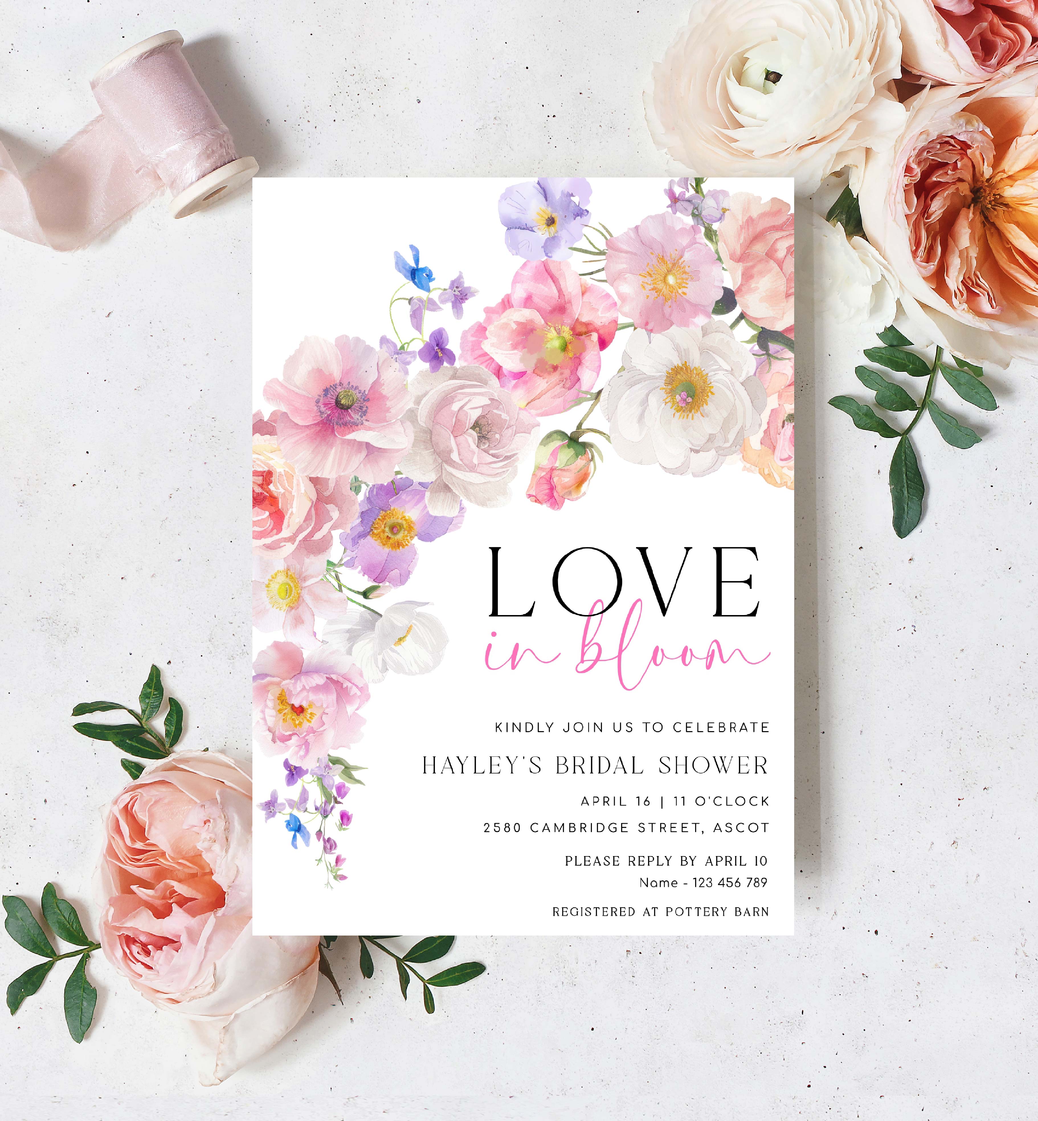 ELO-WHT-1-B3528 - ELOISE - WHITE - LOVE IN BLOOM INVITATION design preview