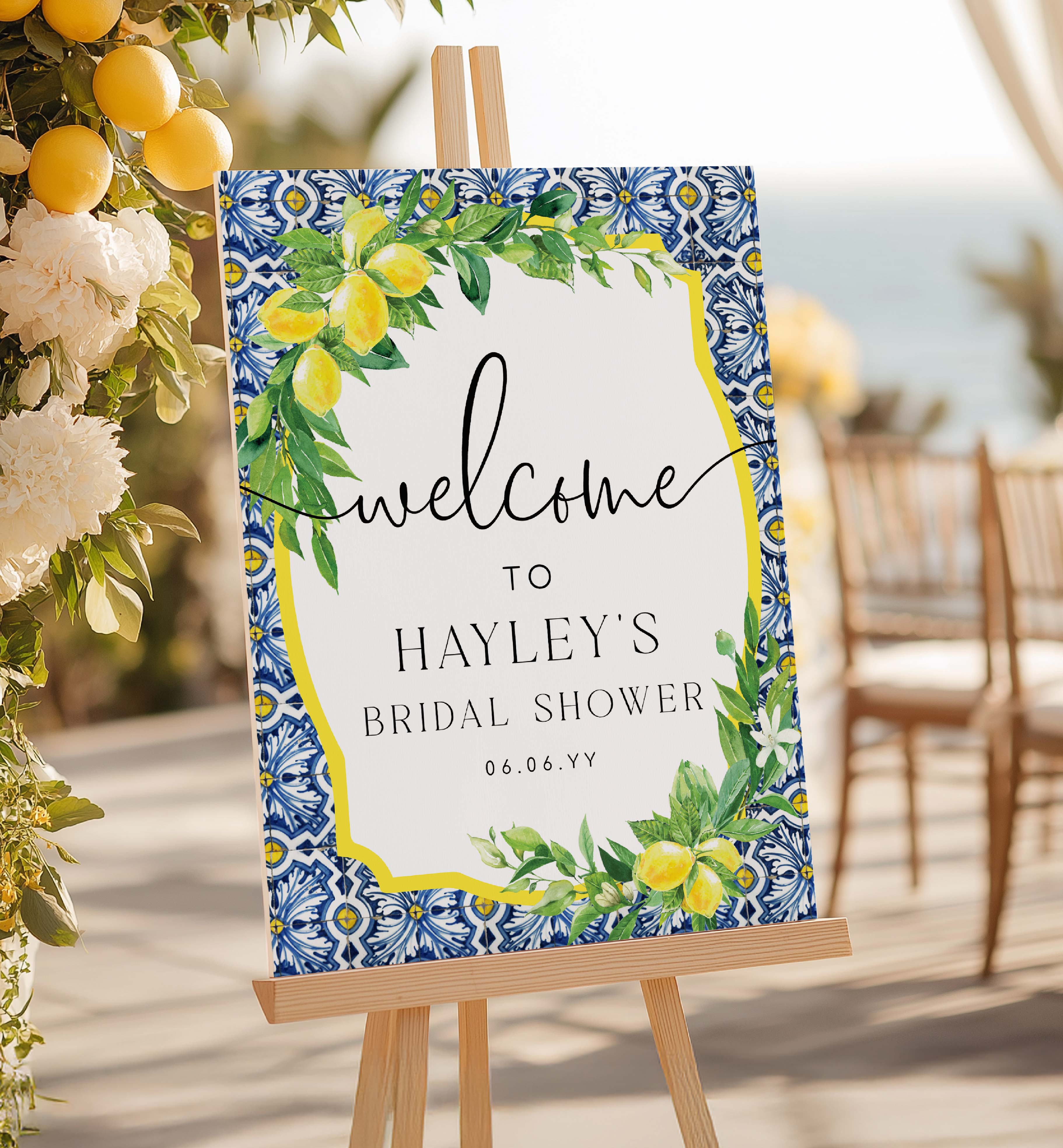 POS-BLY-3-B025 - POSITANO BLUE TILE - LEMONS - WELCOME SIGN - PORTRAIT design preview