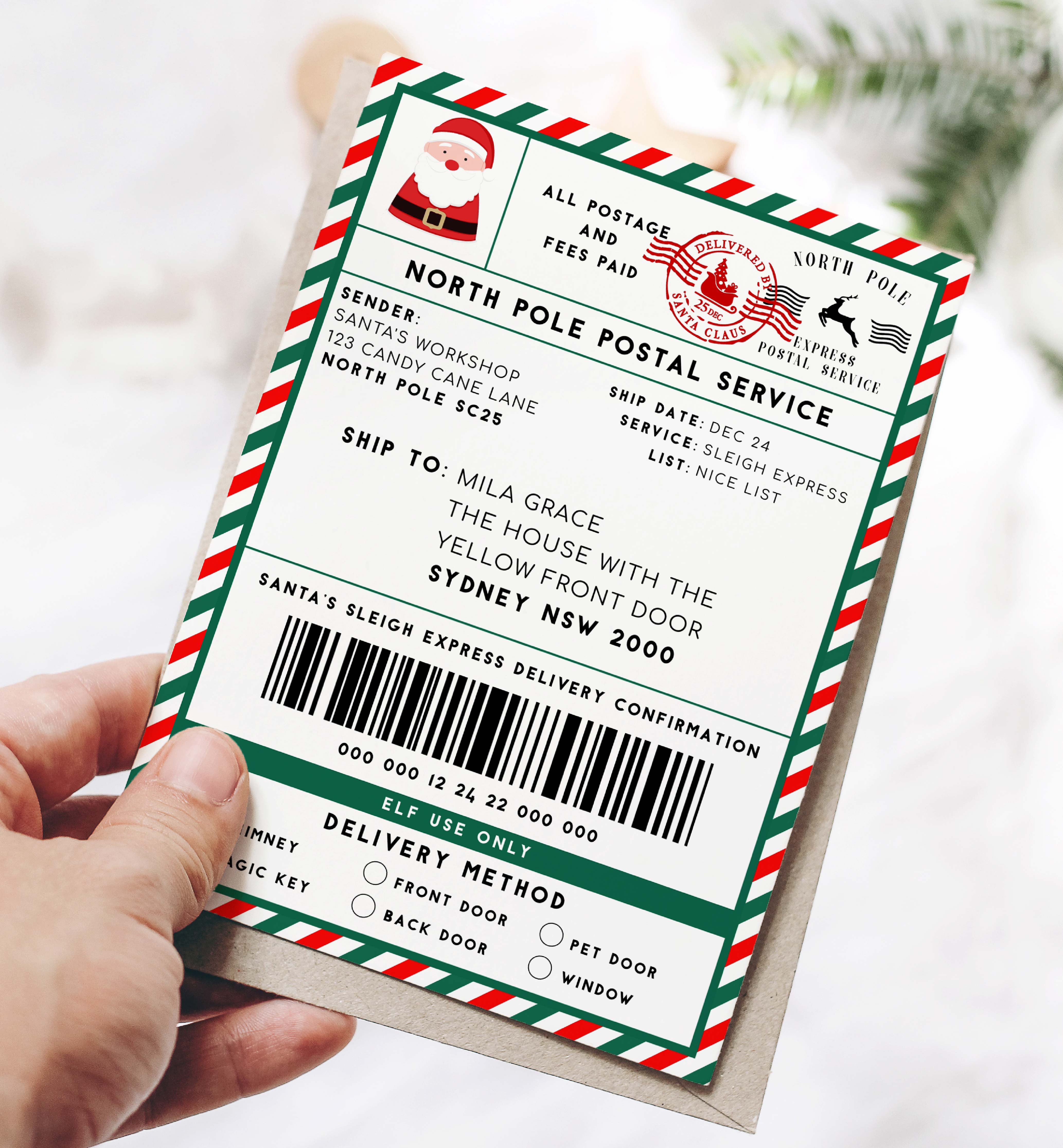 SAW-RDG-6-B2329 - SANTAS WORKSHOP - RED GREEN - SHIPPING LABEL design preview