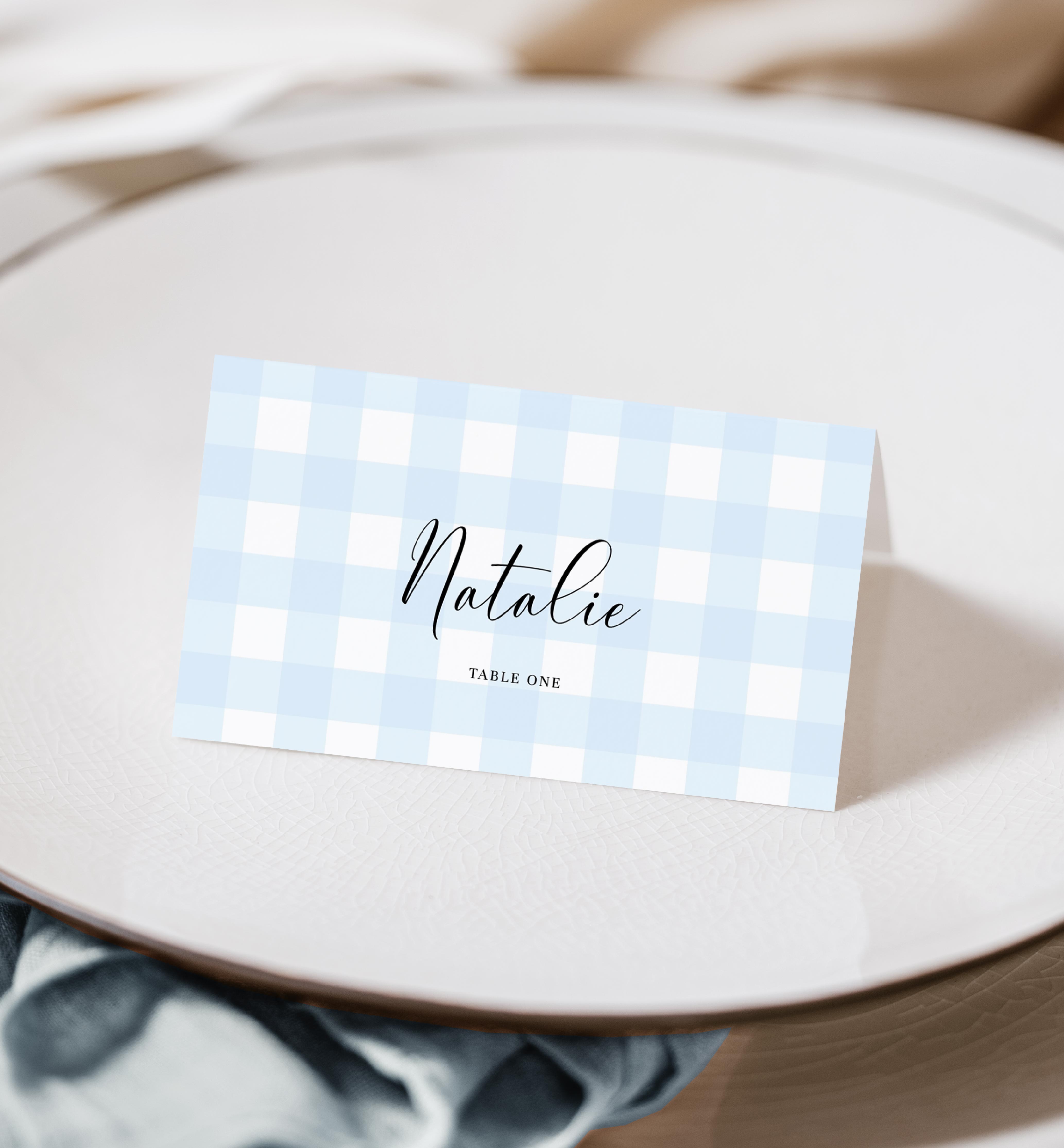 GIN-BLU-5-B928_B - GINGHAM - BLUE - PLACE CARDS design preview