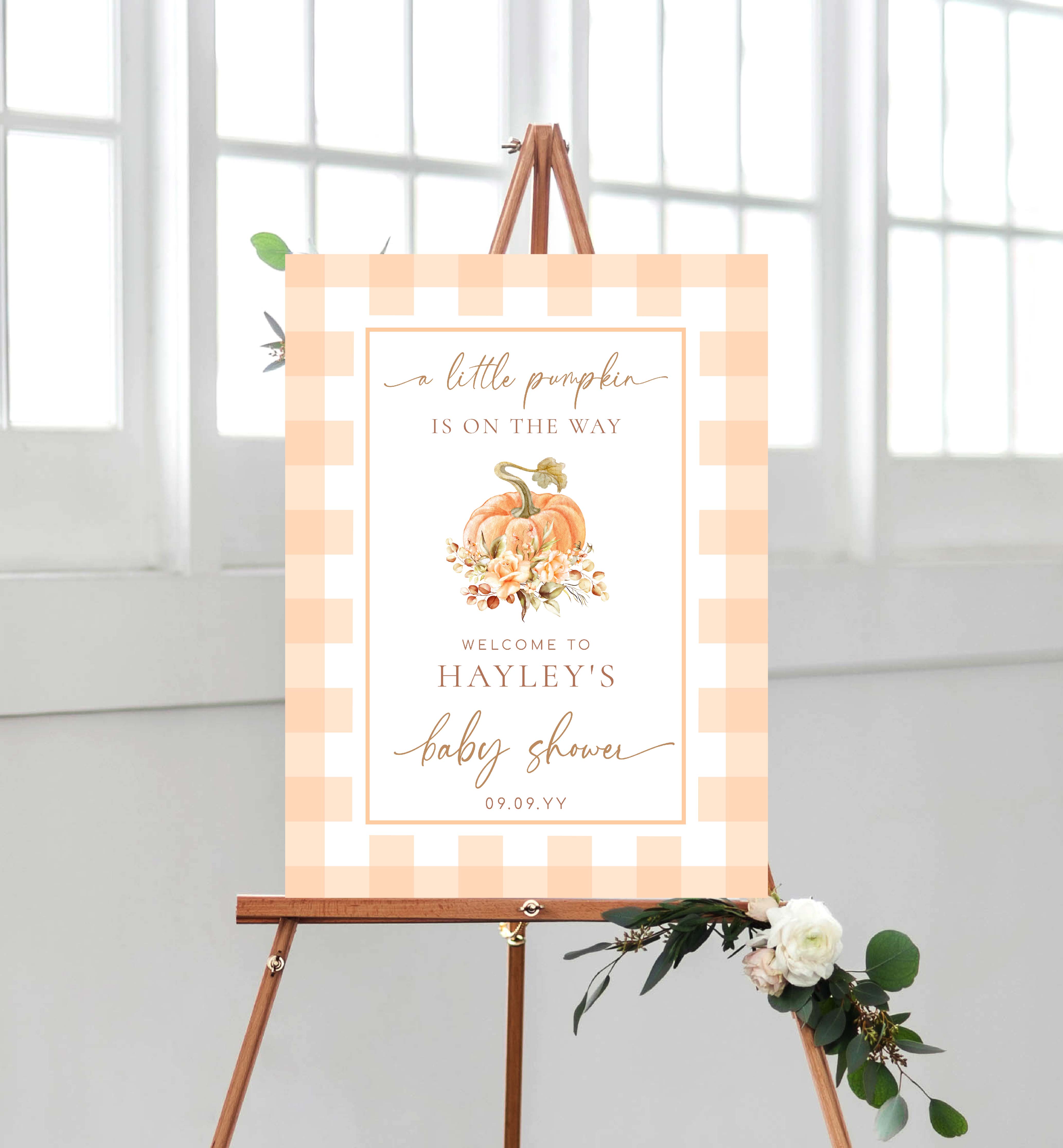 GIN-PEA-3-B2896 - GINGHAM - PEACH PUMPKIN - WELCOME SIGN design preview