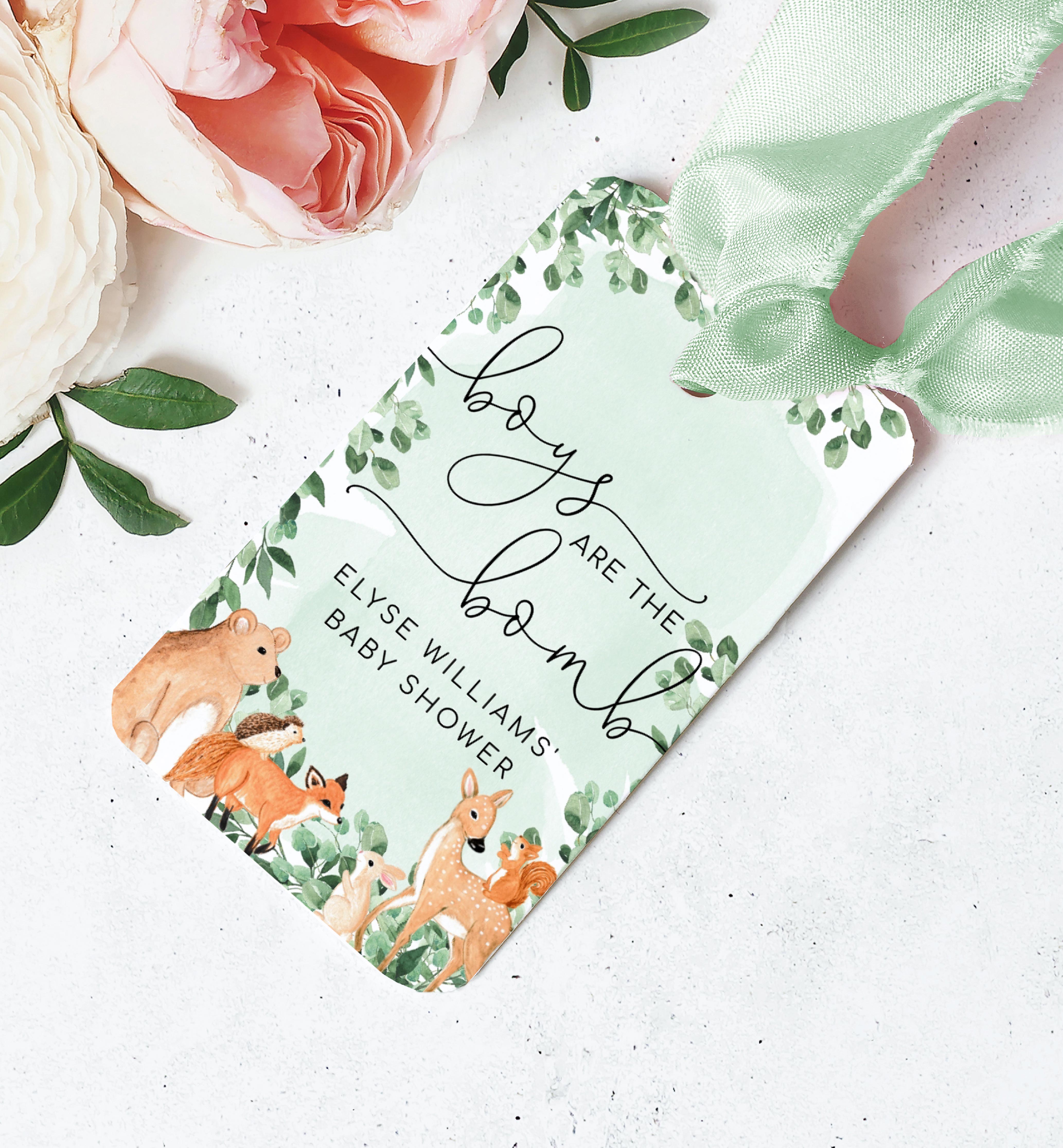 WOD-GRE-6-B1909 - WOODLAND - GREEN - BOYS ARE THE BOMB FAVOUR TAG design preview