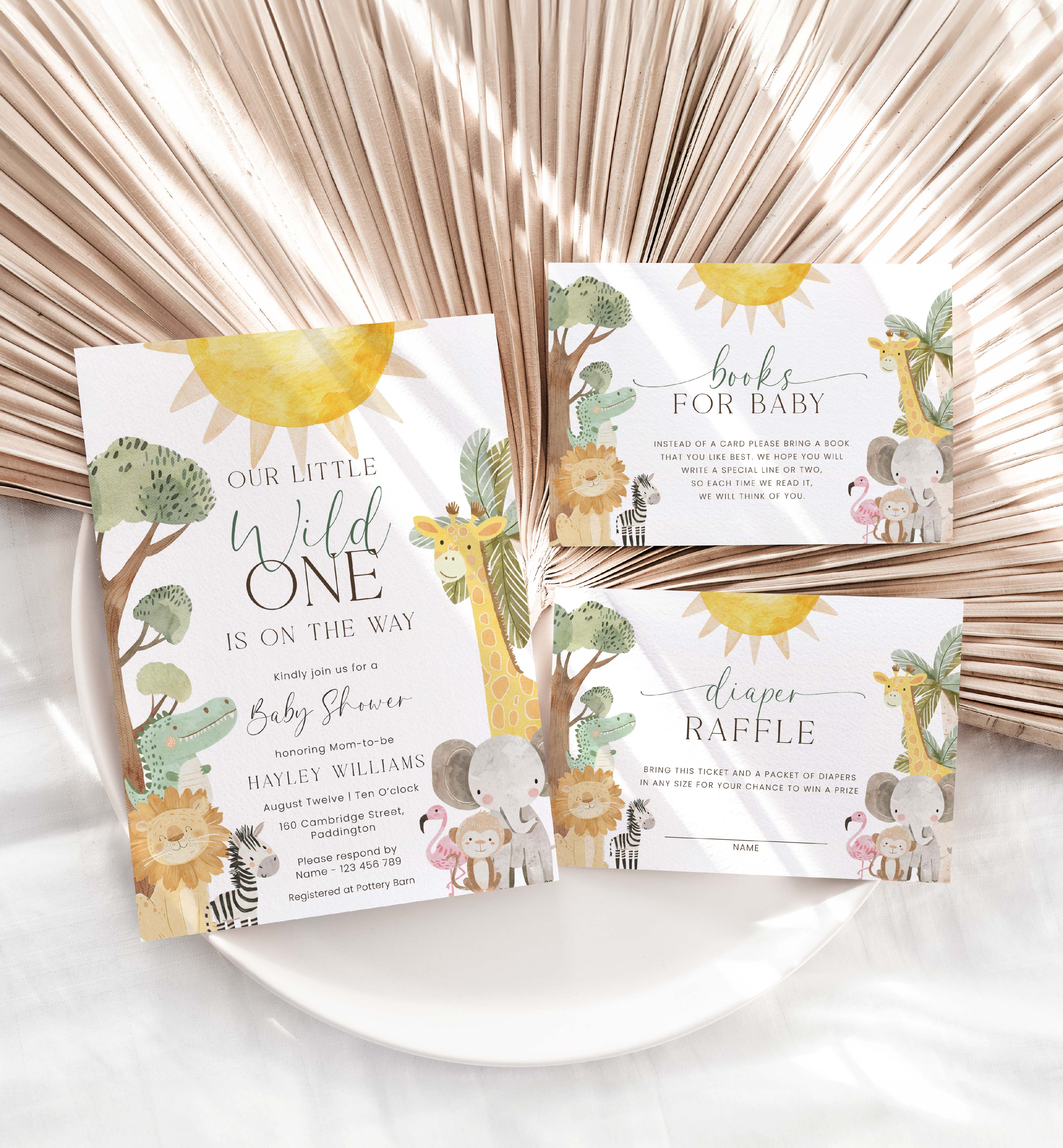 NYS-WHT-1-B3422 - NYALA SAFARI - WHITE - WILD ONE BABY SHOWER INVITATION SUITE design preview