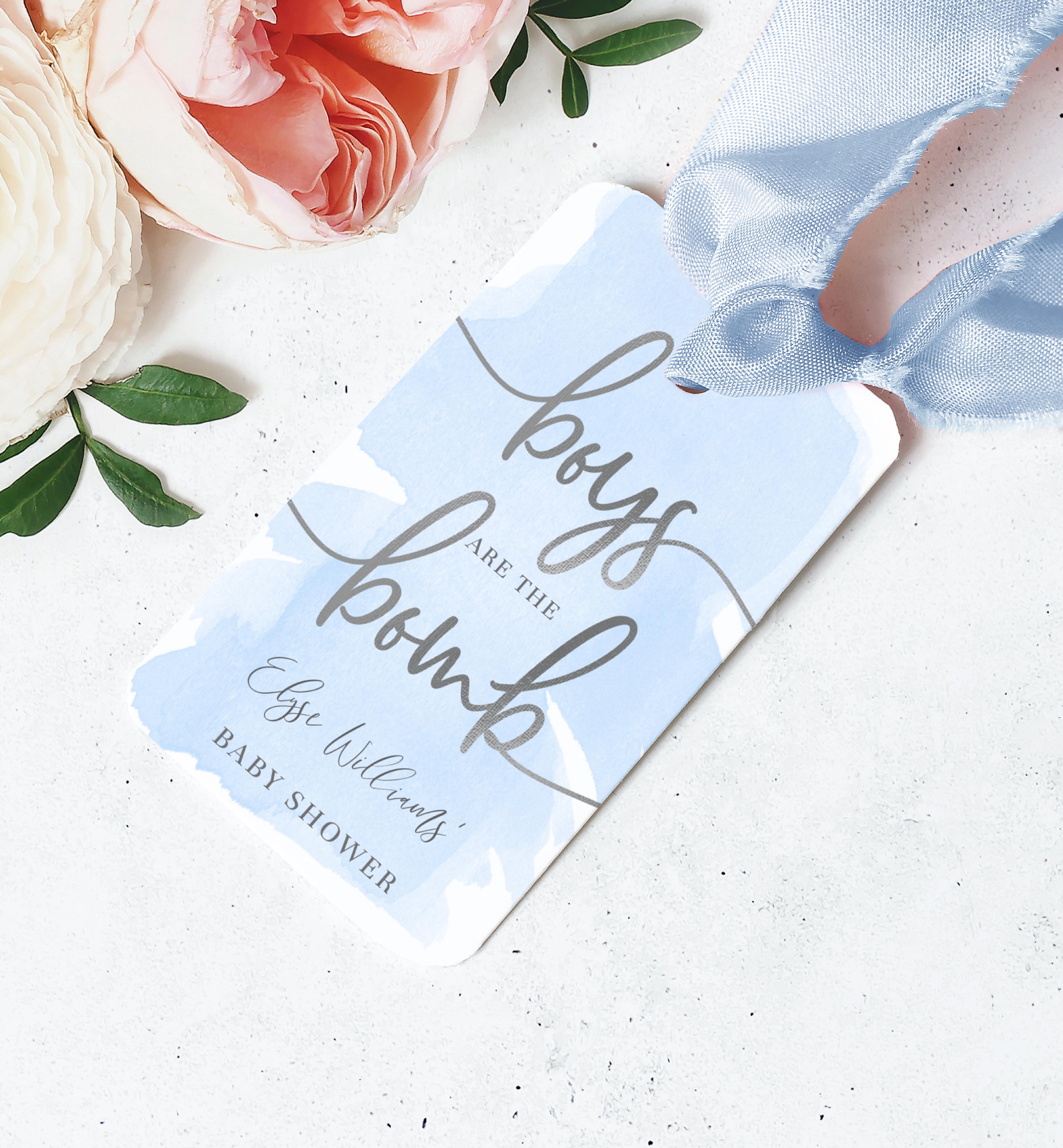 WAT-BLU-6-B2421 - WATERCOLOUR BLUE - SILVER - BATH BOMB FAVOUR TAG design preview