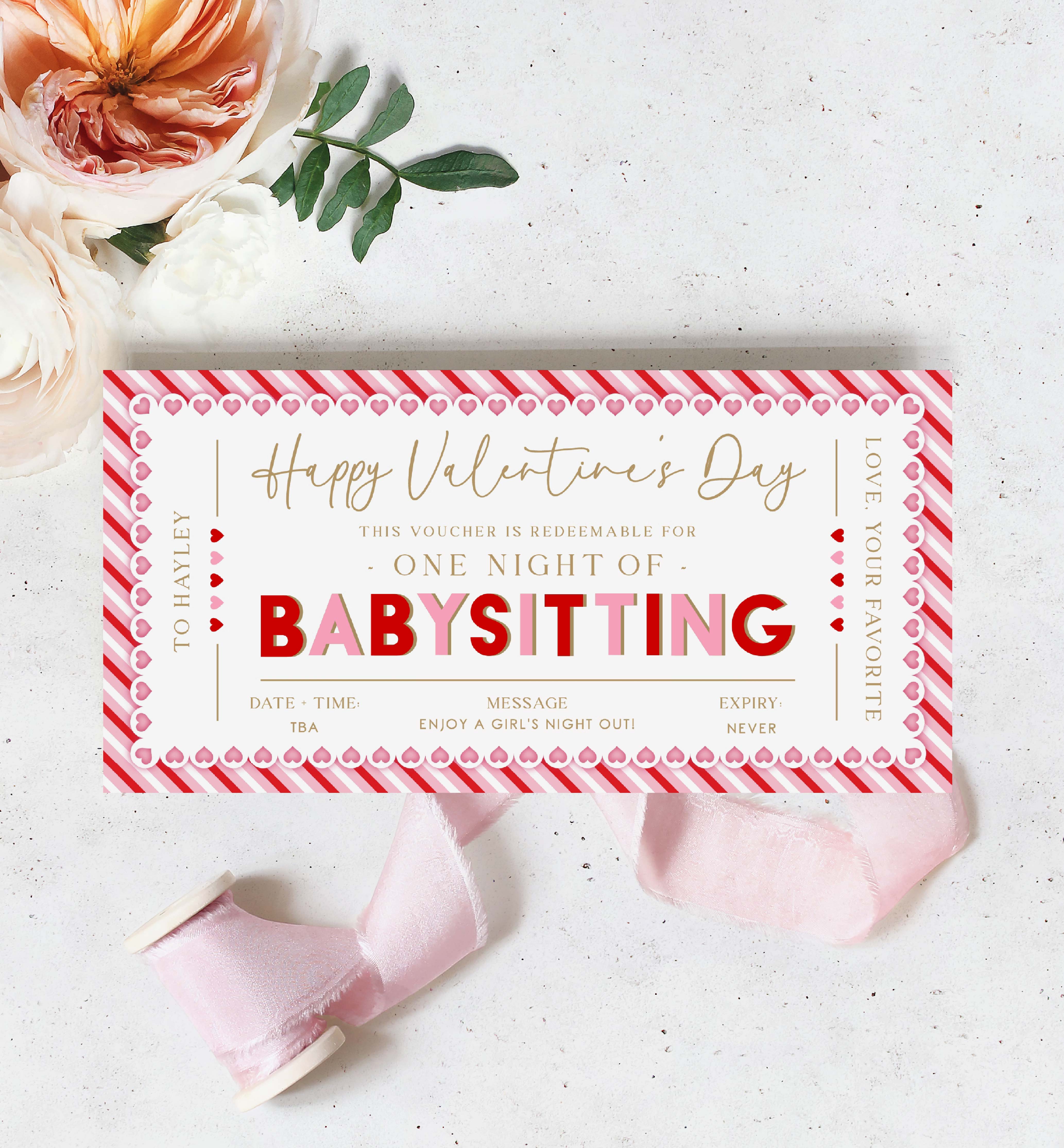 STR-PKR-14-B3062 - STRIPE - PINK RED - VALENTINE'S DAY BABYSITTING CERTIFICATE design preview