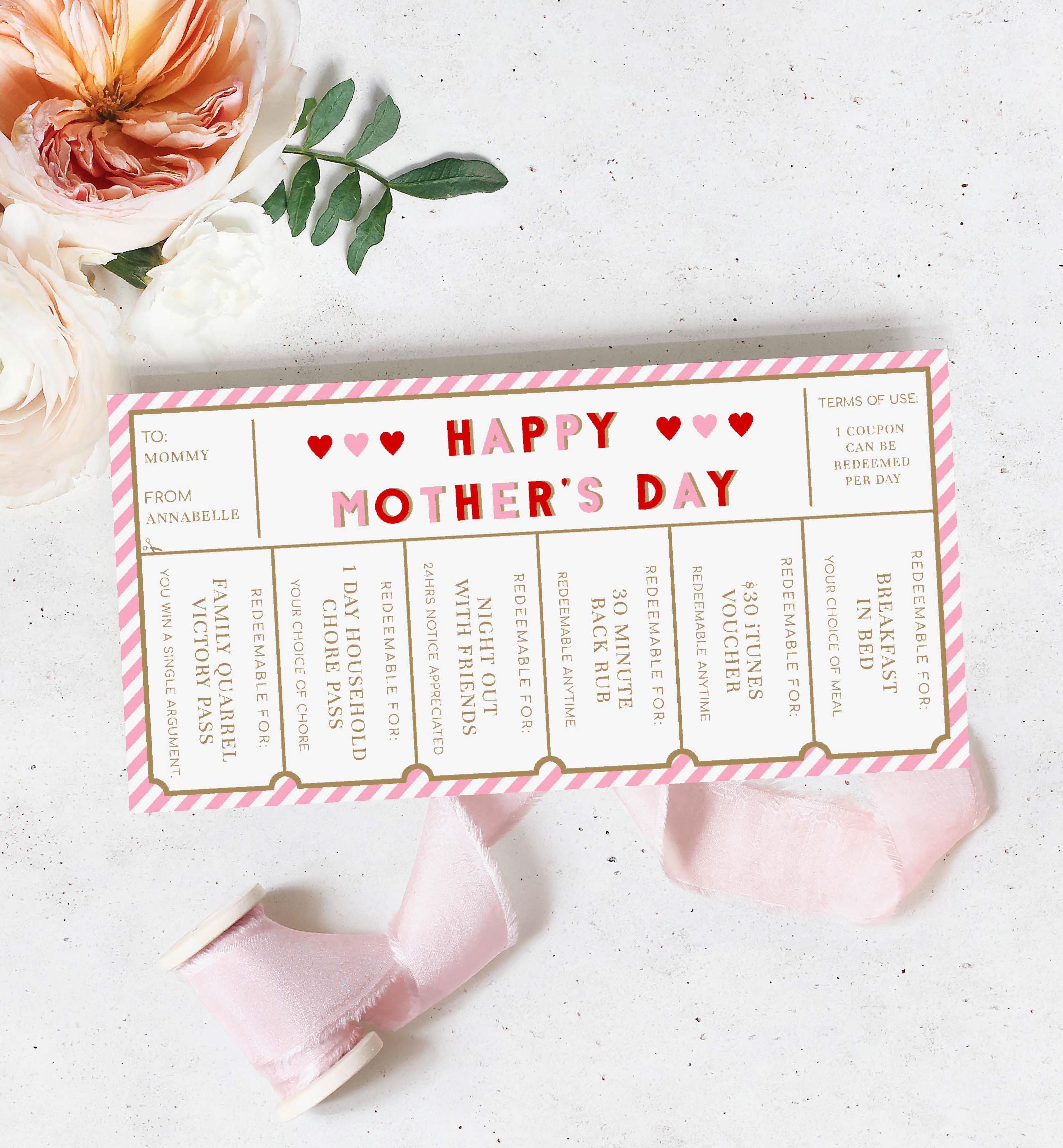 STR-RPK-14-B1826 - STRIPE - RED PINK - MOTHER'S DAY LOVE COUPONS CERTIFICATE design preview