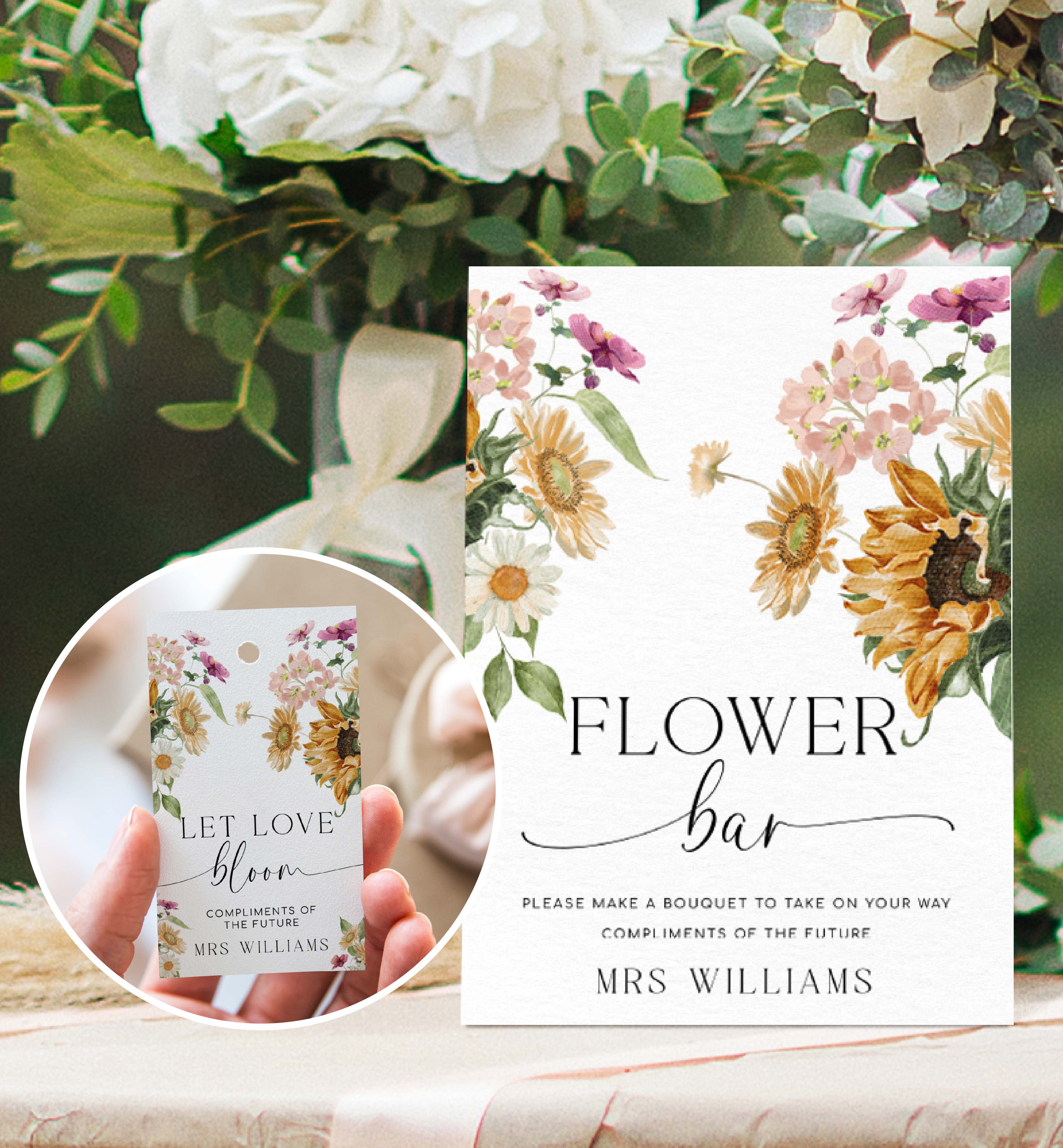 MEW-WHT-7-B2156 - MEWS FLORAL - WHITE - FLOWER BAR SIGN design preview